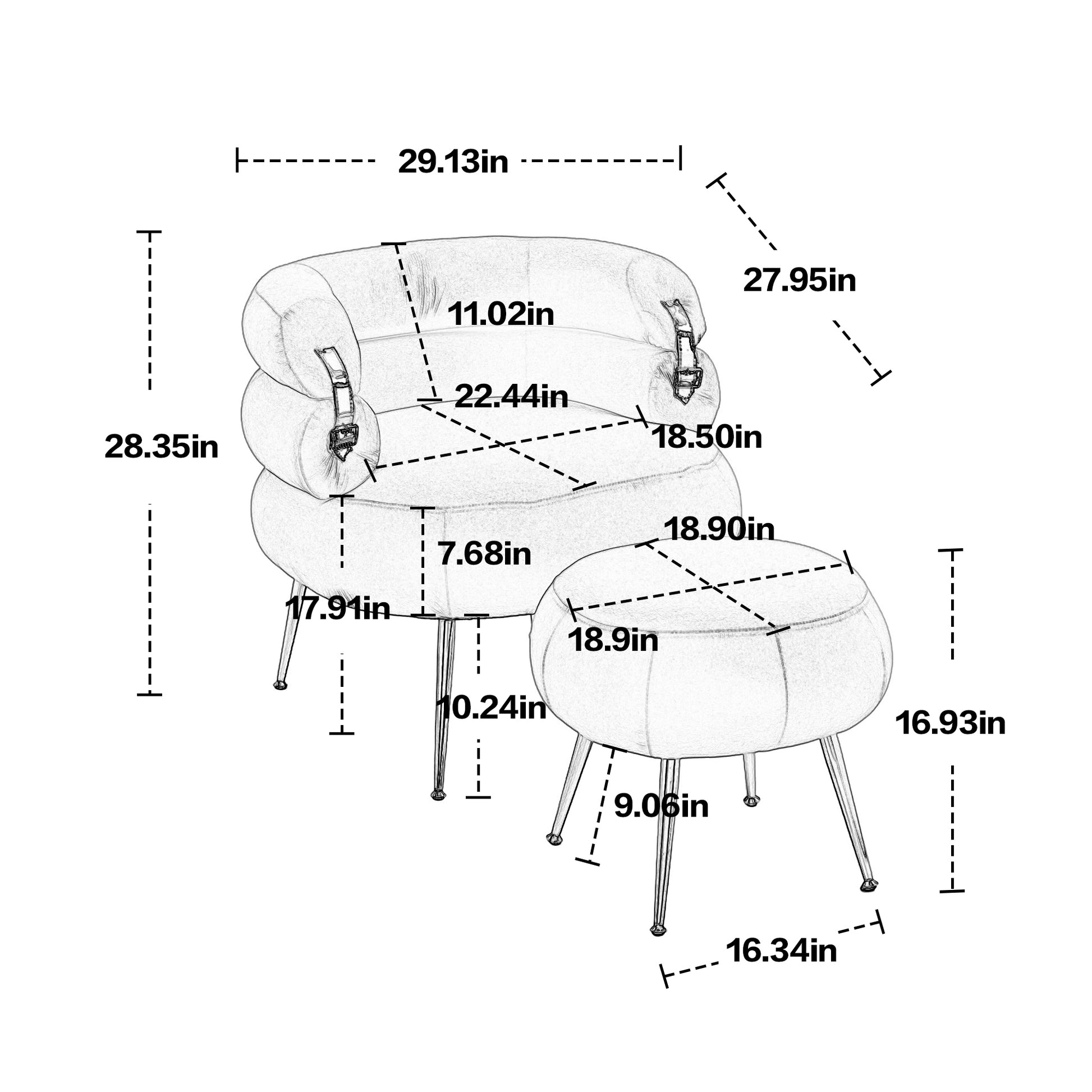 Coolmore Upholstered Velvet Barrel Accent Chair With Ottoman,Accent Comfy Lounge Arm Chair And Folding Footrest Stool Set,Single Sofa Armchair With Lounge Seat For Bedroom,Office Gray Gray Foam Velvet