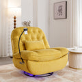 270 Degree Swivel Power Recliner With Voice Control, Bluetooth Music Player,Usb Ports, Atmosphere Lamp, Hidden Arm Storage And Mobile Phone Holder For Living Room, Bedroom, Apartment, Yellow Yellow Foam Linen