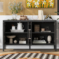 Storage Cabinet Sideboard Wooden Cabinet With 4 Metal Handles ,4 Shelves And 4 Doors For Hallway, Entryway, Living Room Black Mdf