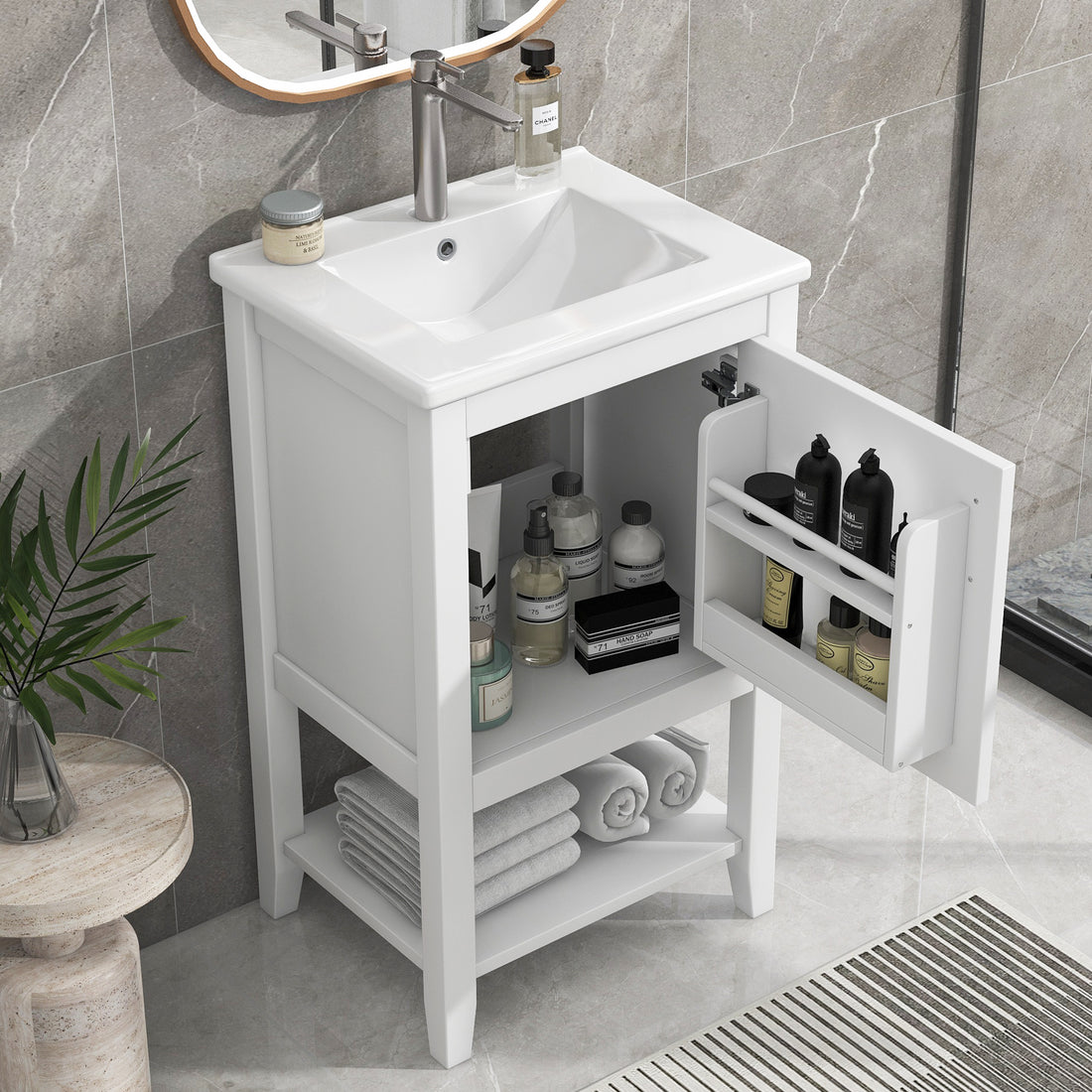 20" Bathroom Vanity with Sink, Bathroom Cabinet with white-solid wood+mdf