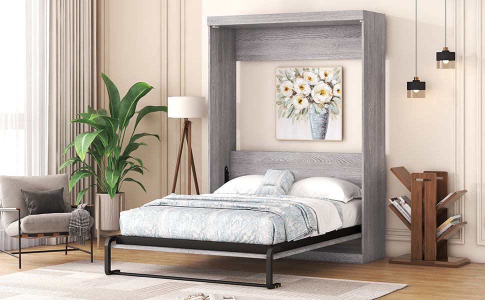 Full Size Murphy Bed, Can Be Folded Into A Cabinet, Gray Box Spring Not Required Full Grey Murphy Solid Wood Mdf