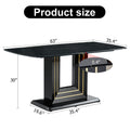 Dining Table. Black Imitation Marble Pattern Desktop. Black Mdf Table Legs, Gold Lines, Black Base. Suitable For Kitchen And Living Room 63