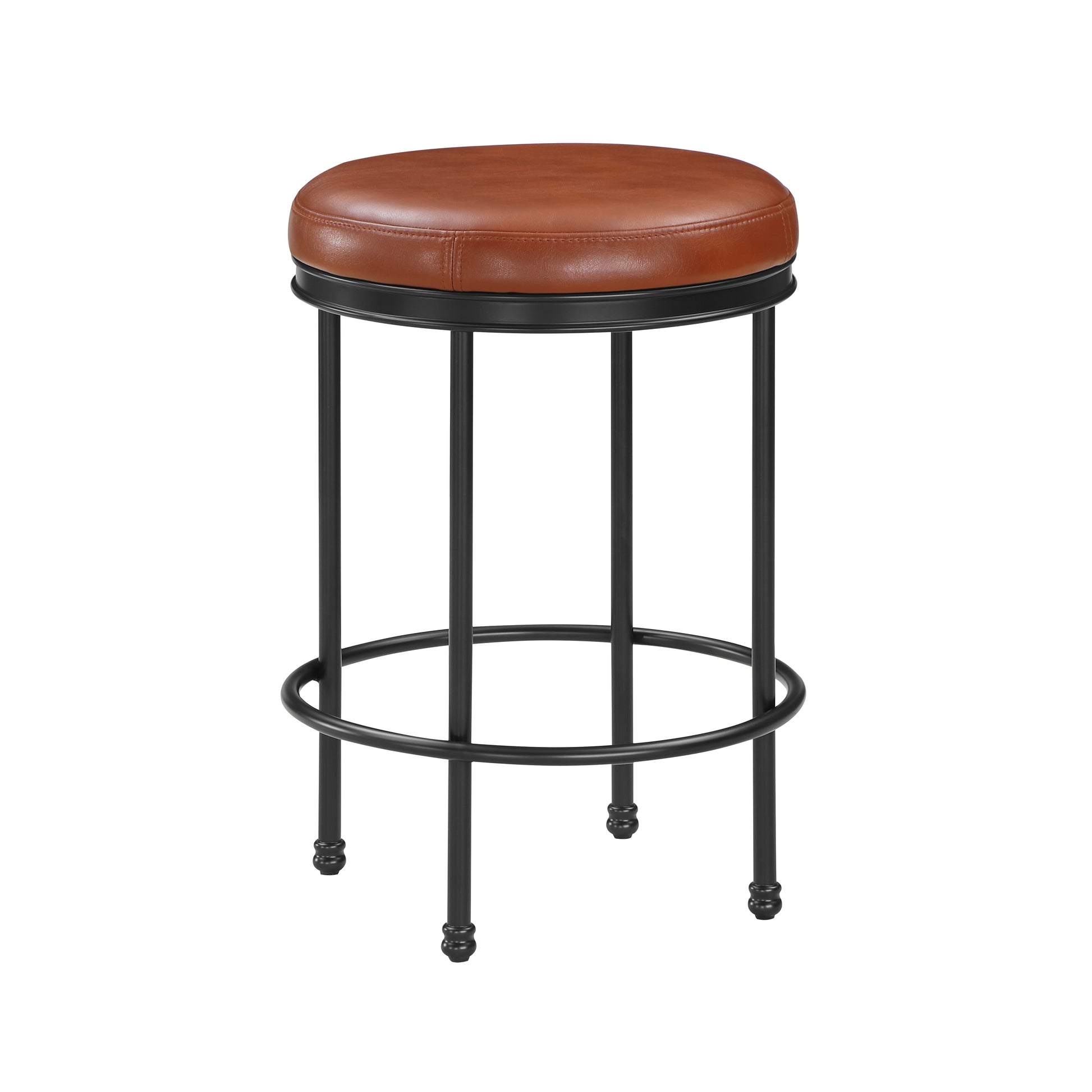 Michael Caramel Faux Leather And Metal Backless Counter Height Stool Caramel Foam Solid Wood