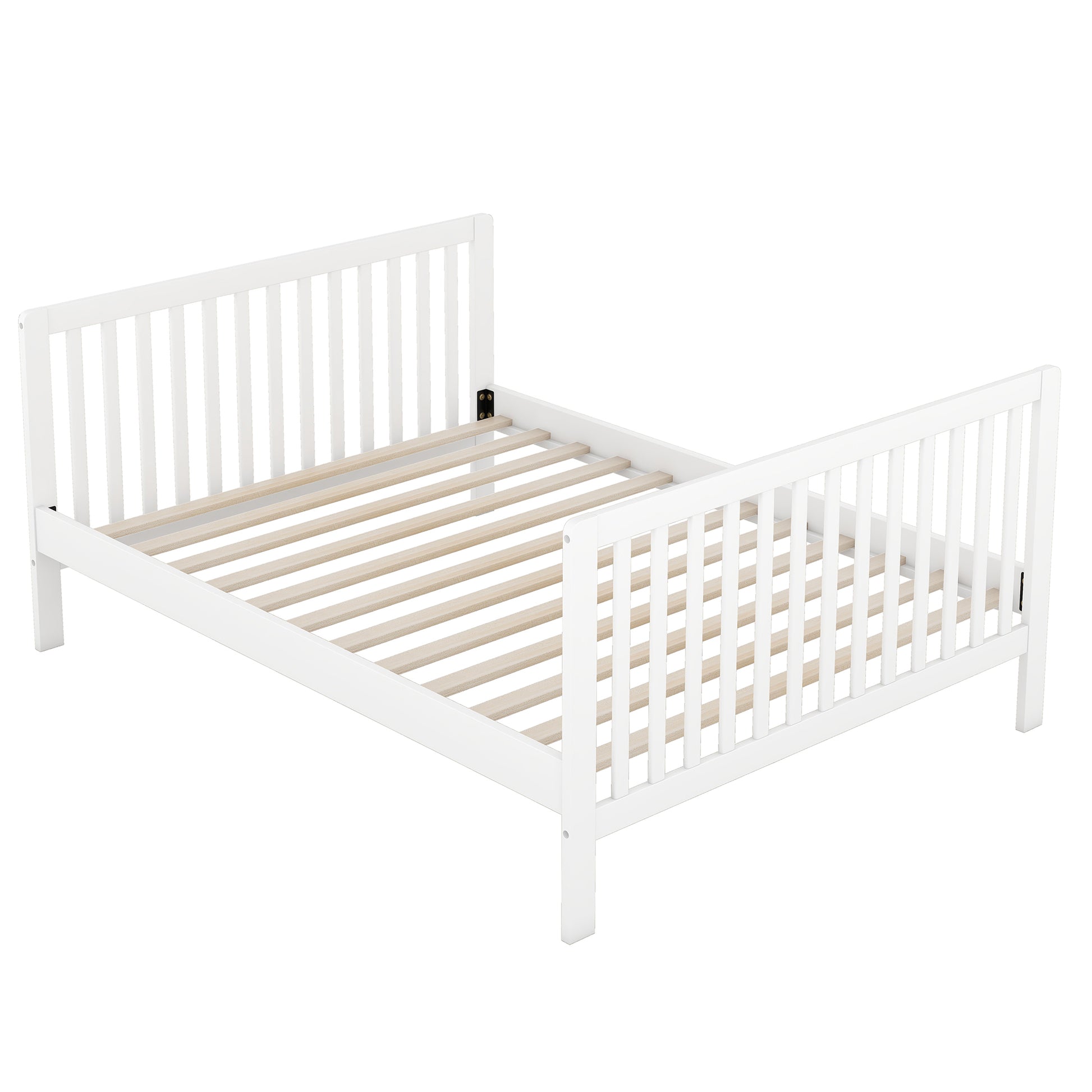 Convertible Crib Full Size Bed With Changing Table, White White Solid Wood