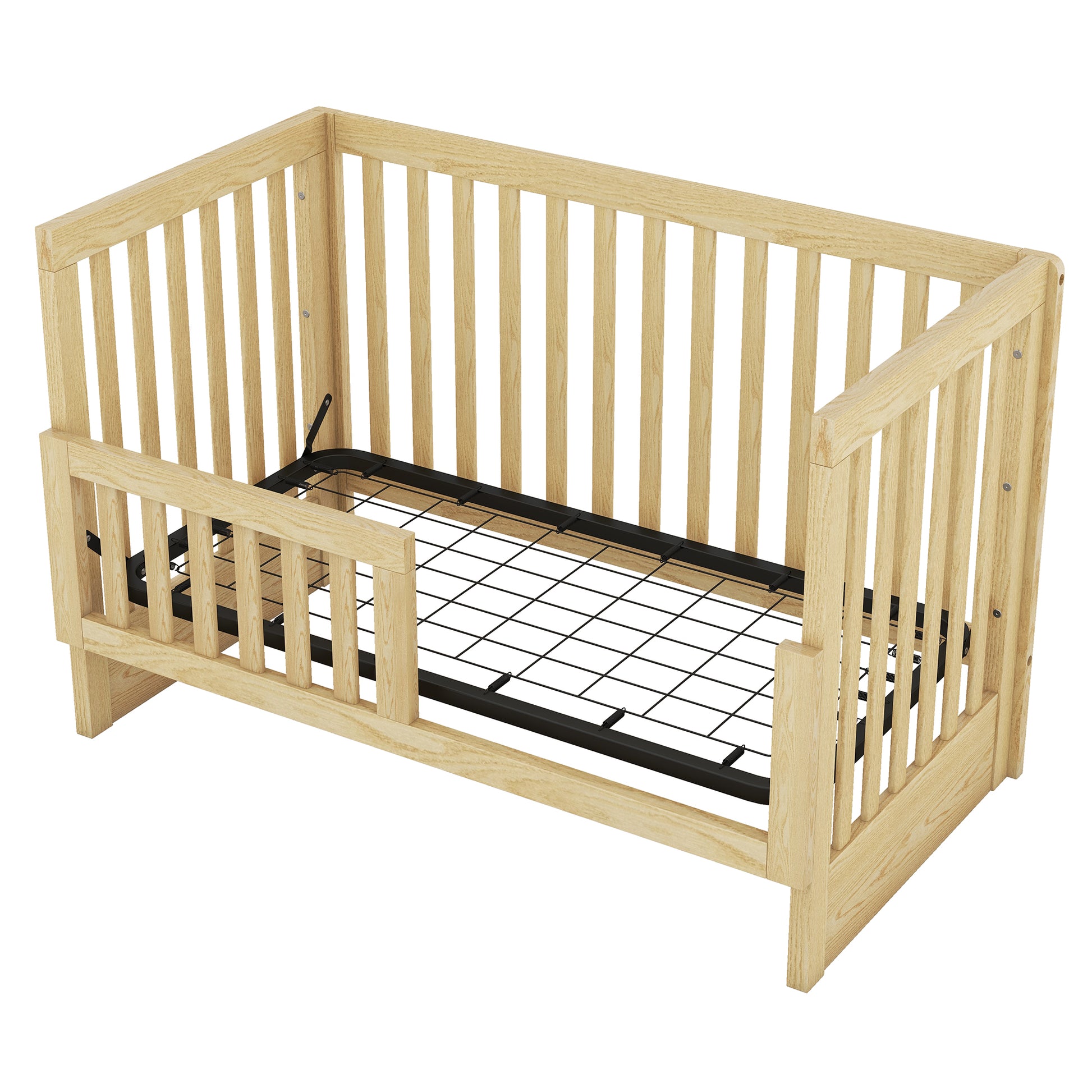 Convertible Crib Full Size Bed With Changing Table, Natural Natural Solid Wood