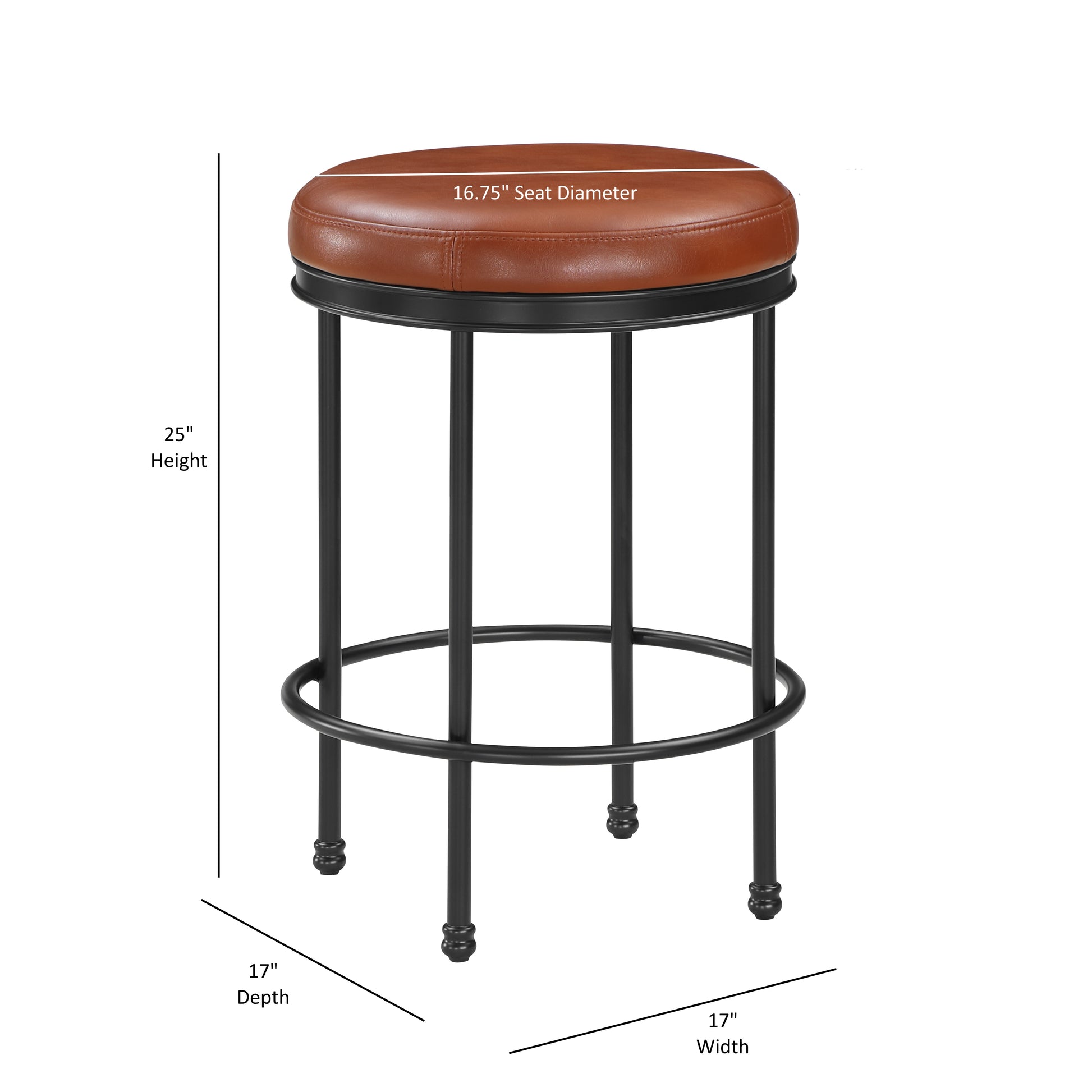 Michael Caramel Faux Leather And Metal Backless Counter Height Stool Caramel Foam Solid Wood