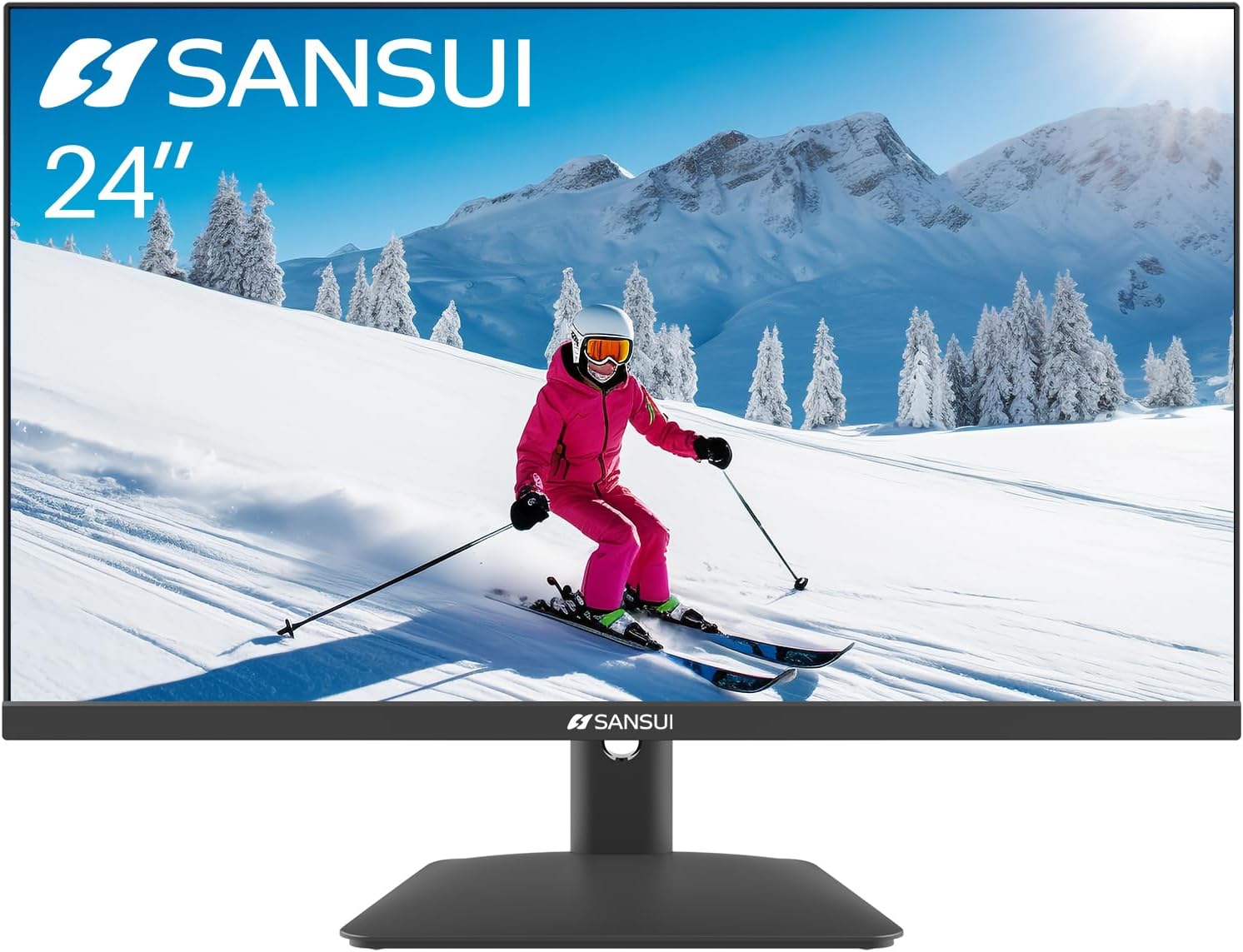 Sansui Monitor 24 Inch Ips Fhd 1080P 75Hz Hdr10 Computer Monitor With Hdmi,Vga,Dp Ports Frameless Eye Care Ergonomic Tilt Speakers Built In Es 24X5A Hdmi Cable Included Black Pvc