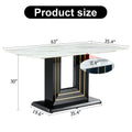 Dining Table. White Imitation Marble Pattern Desktop. Black Mdf Table Legs With Gold Lines And Black Base. Suitable For Kitchen Living Roomf Sq White Glass