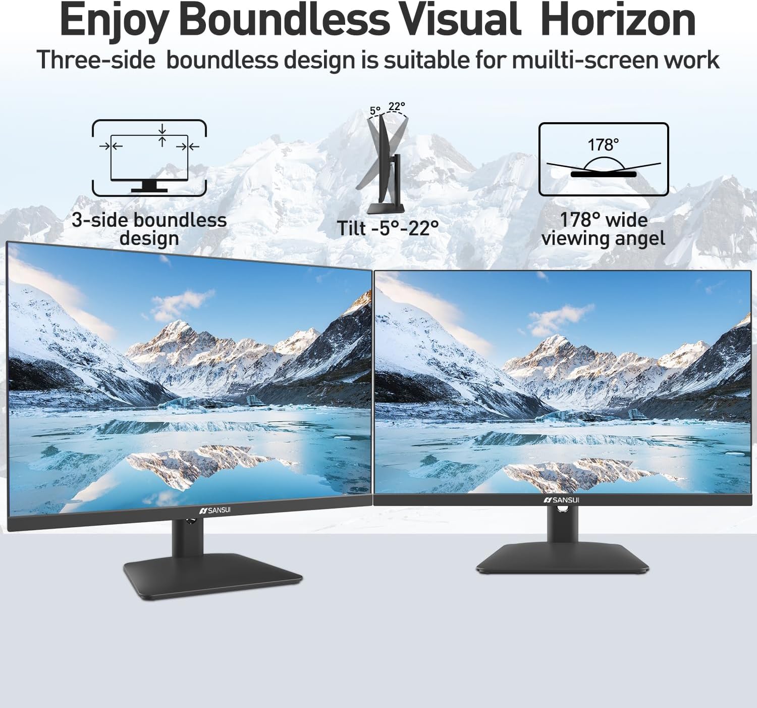 Sansui Monitor 24 Inch Ips Fhd 1080P 75Hz Hdr10 Computer Monitor With