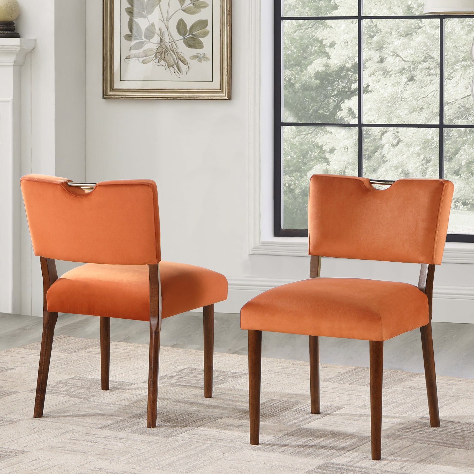 Bryson Burnt Orange Velvet Dining Chair Set Of 2 Orange Foam Solid Wood