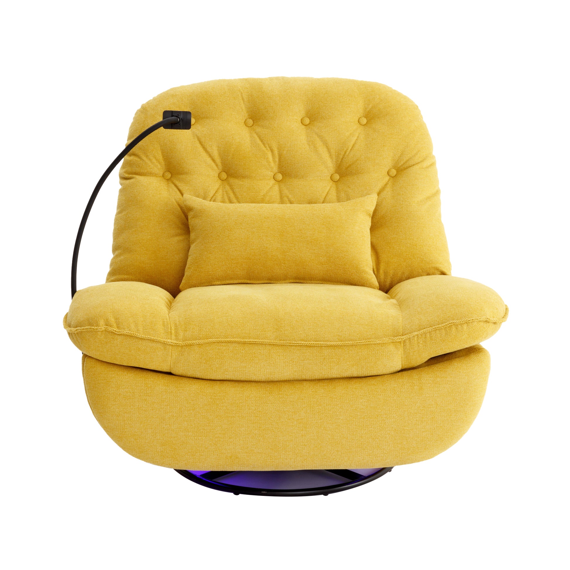 270 Degree Swivel Power Recliner With Voice Control, Bluetooth Music Player,Usb Ports, Atmosphere Lamp, Hidden Arm Storage And Mobile Phone Holder For Living Room, Bedroom, Apartment, Yellow Yellow Foam Linen