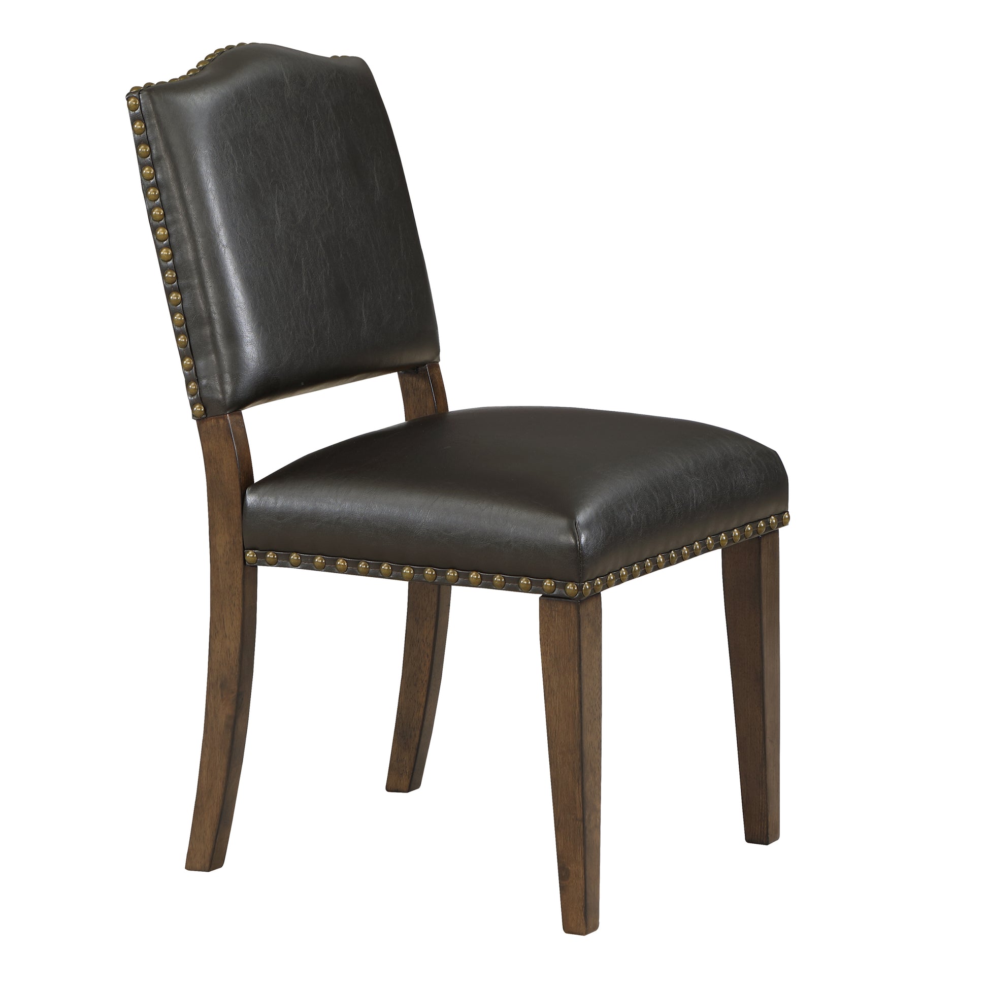 Dahlia Brown Faux Leather Dining Chair With Nail Heads Set Of 2 Brown Foam Solid Wood