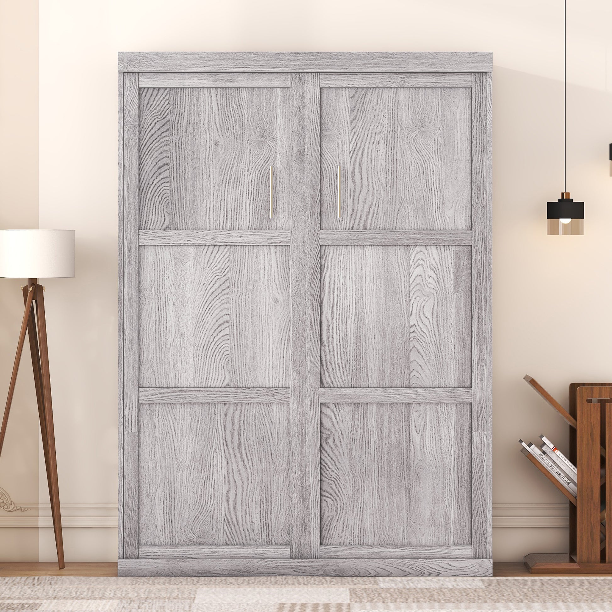 Full Size Murphy Bed, Can Be Folded Into A Cabinet, Gray Box Spring Not Required Full Grey Murphy Solid Wood Mdf