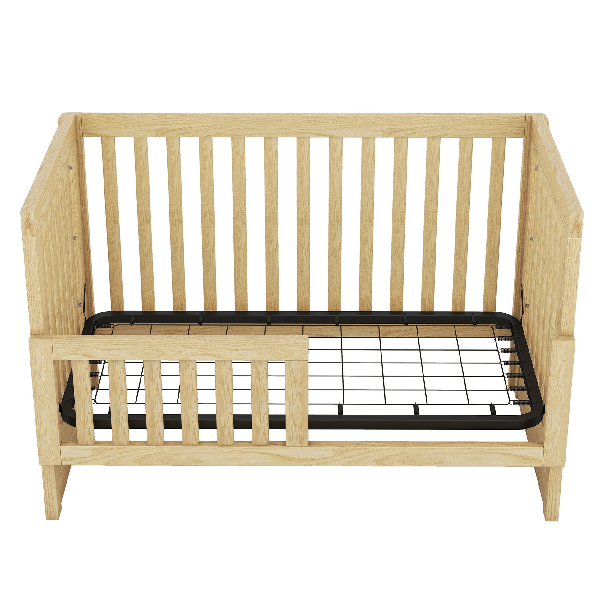 Convertible Crib Full Size Bed With Changing Table, Natural Natural Solid Wood