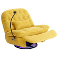 270 Degree Swivel Power Recliner With Voice Control, Bluetooth Music Player,Usb Ports, Atmosphere Lamp, Hidden Arm Storage And Mobile Phone Holder For Living Room, Bedroom, Apartment, Yellow Yellow Foam Linen