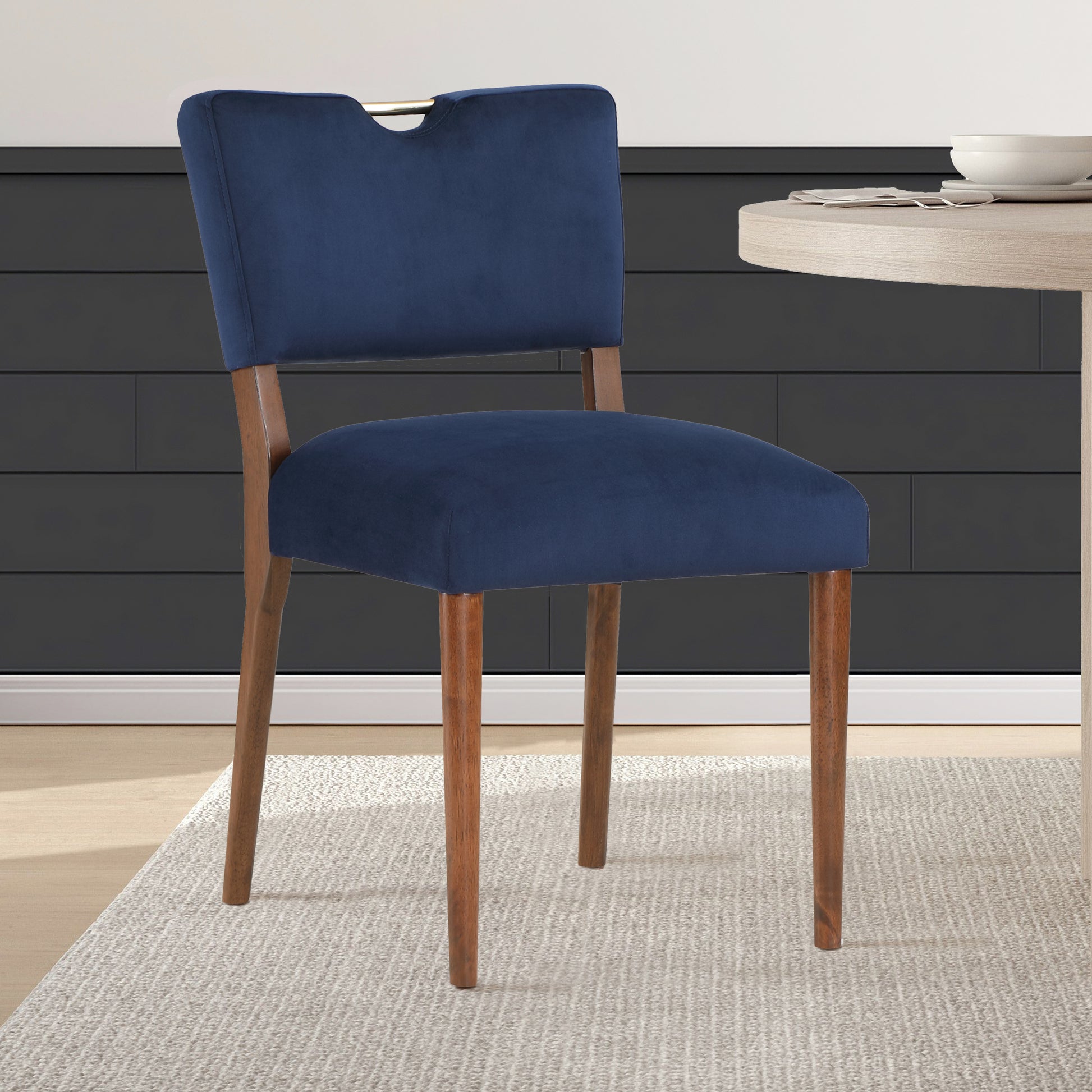 Bryson Navy Blue Velvet Dining Chair Set Of 2 Navy Blue Foam Solid Wood