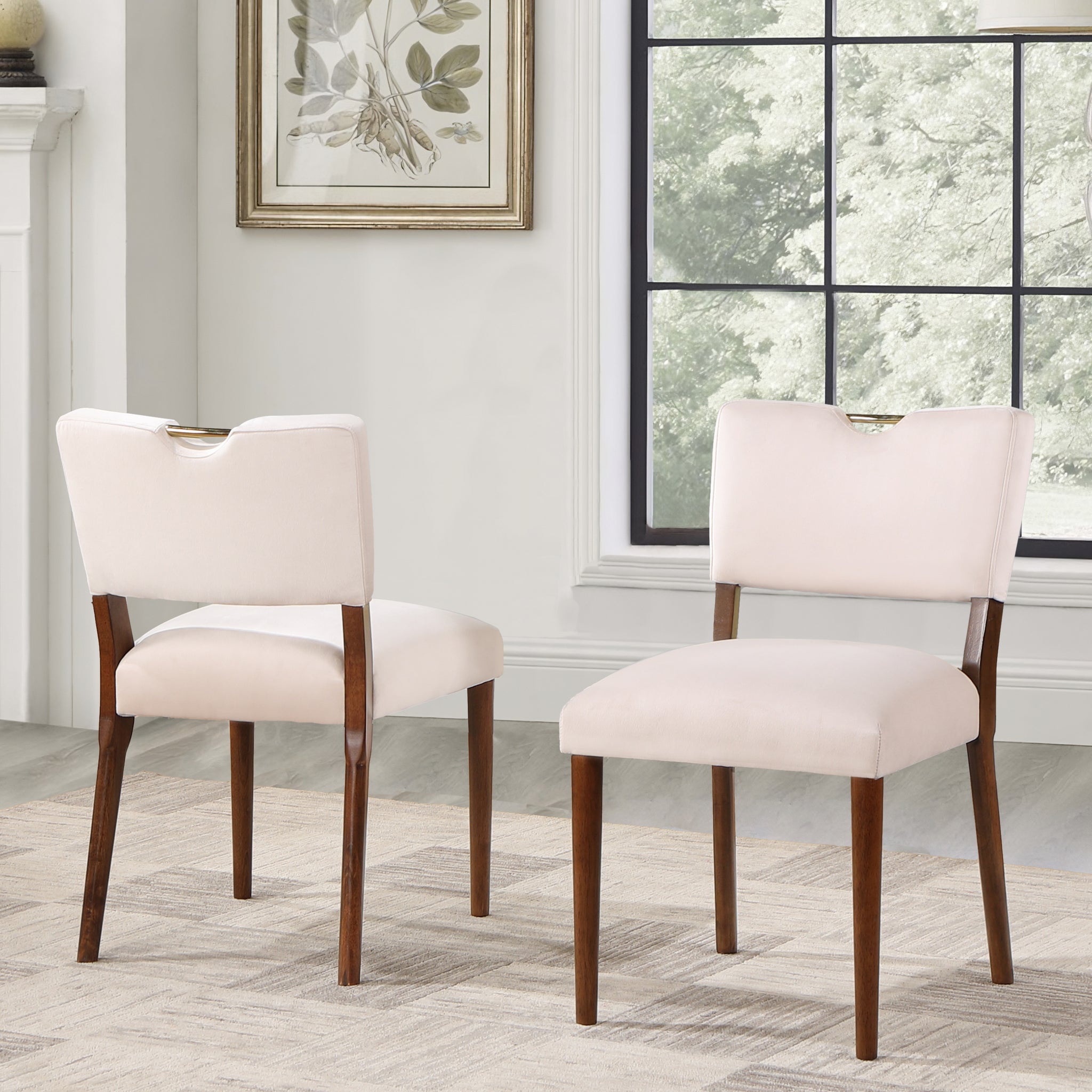 Bryson Sea Oat Velvet Dining Chair Set Of 2 Beige Foam Solid Wood