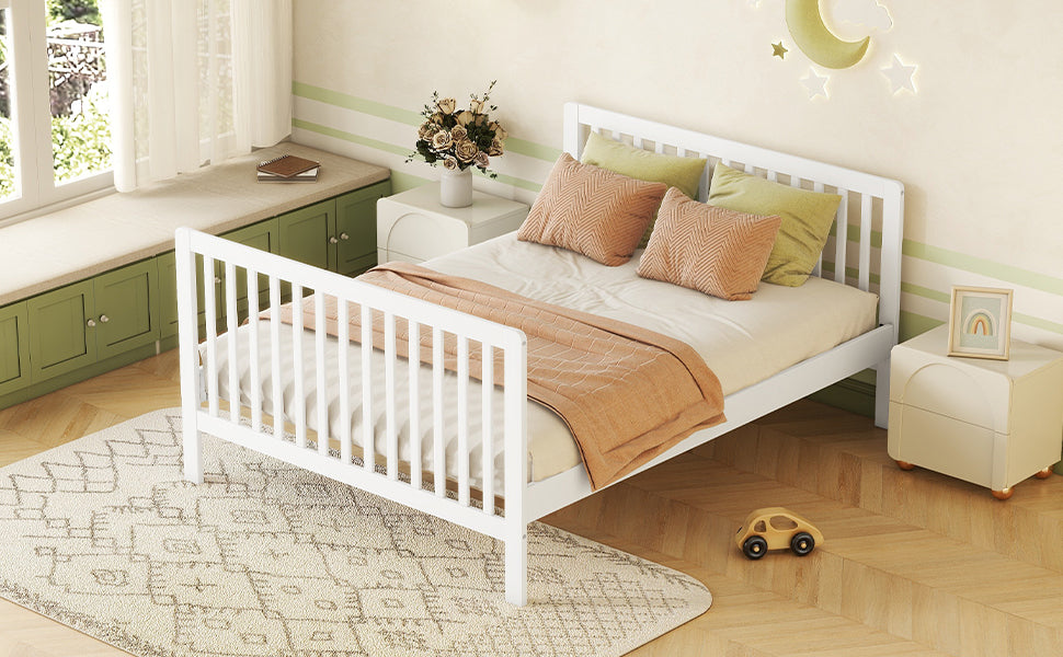 Convertible Crib Full Size Bed With Changing Table, White White Solid Wood