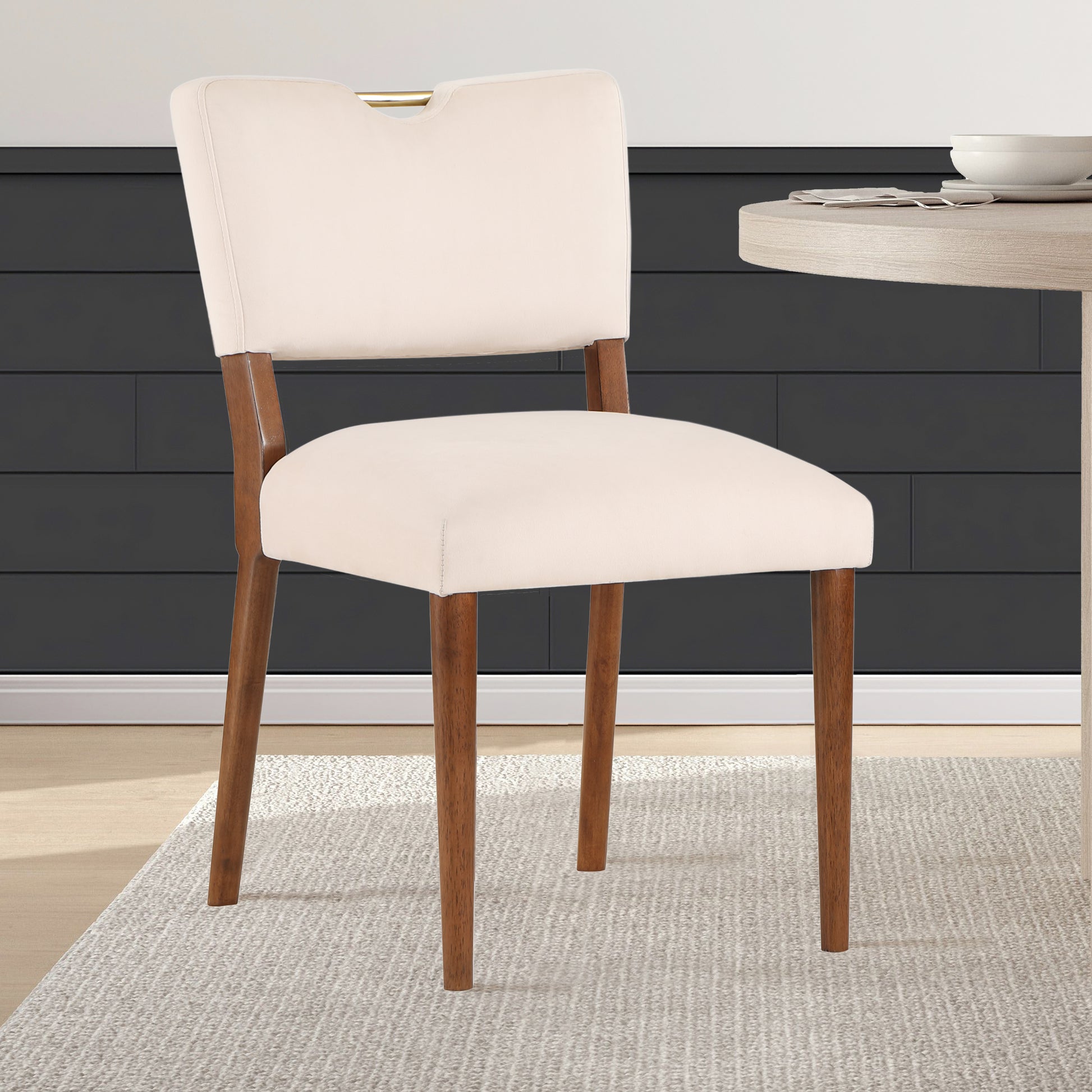 Bryson Sea Oat Velvet Dining Chair Set Of 2 Beige Foam Solid Wood