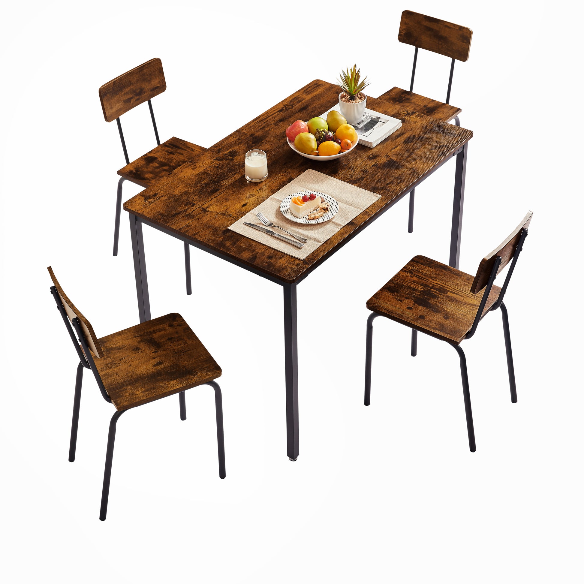 Dining Table Set 5 Piece Dining Chair With Backrest, Industrial Style, Sturdy Construction. Rustic Brown, 43.31'' L X 27.56'' W X 30.32'' H. Rustic Brown Particle Board