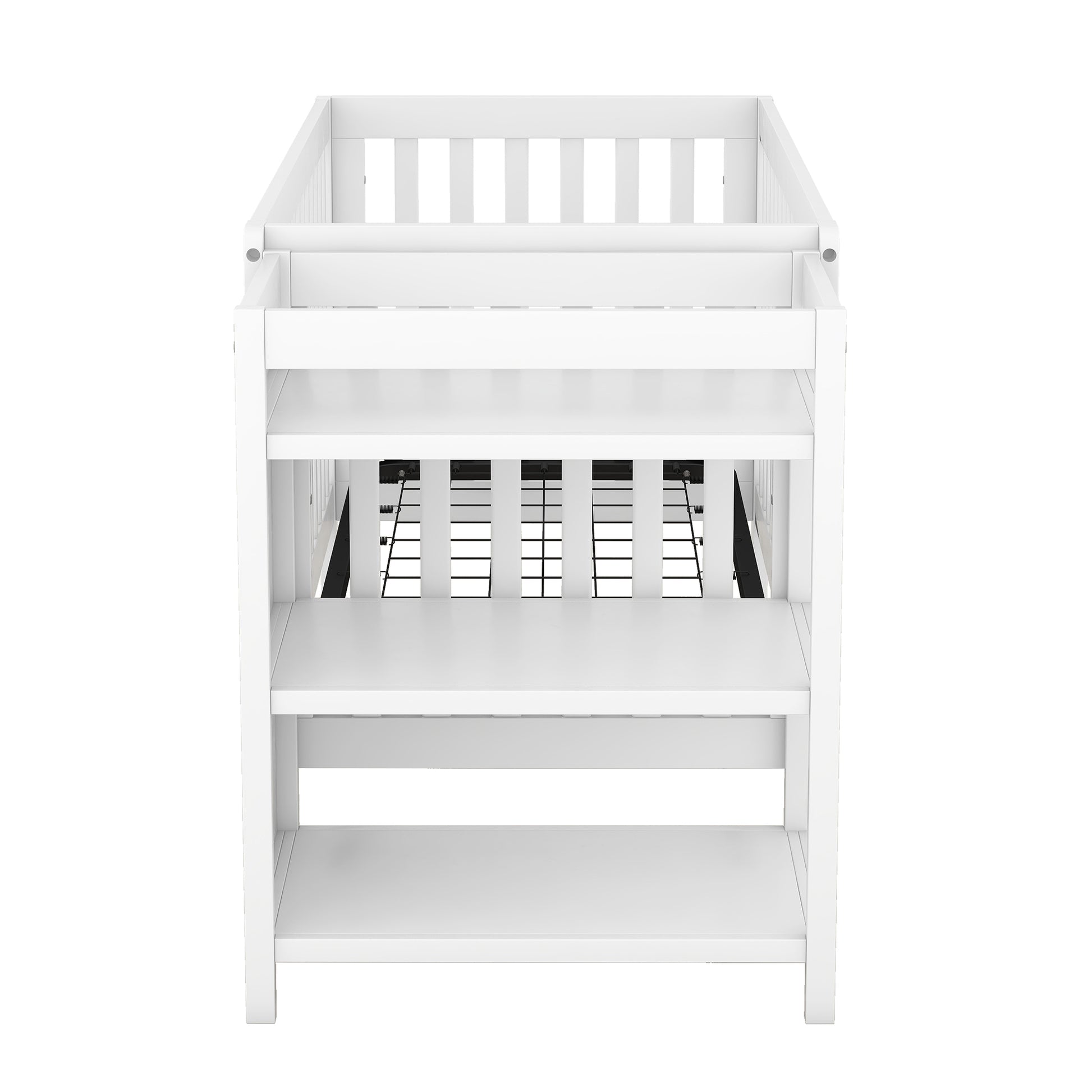 Convertible Crib Full Size Bed With Changing Table, White White Solid Wood