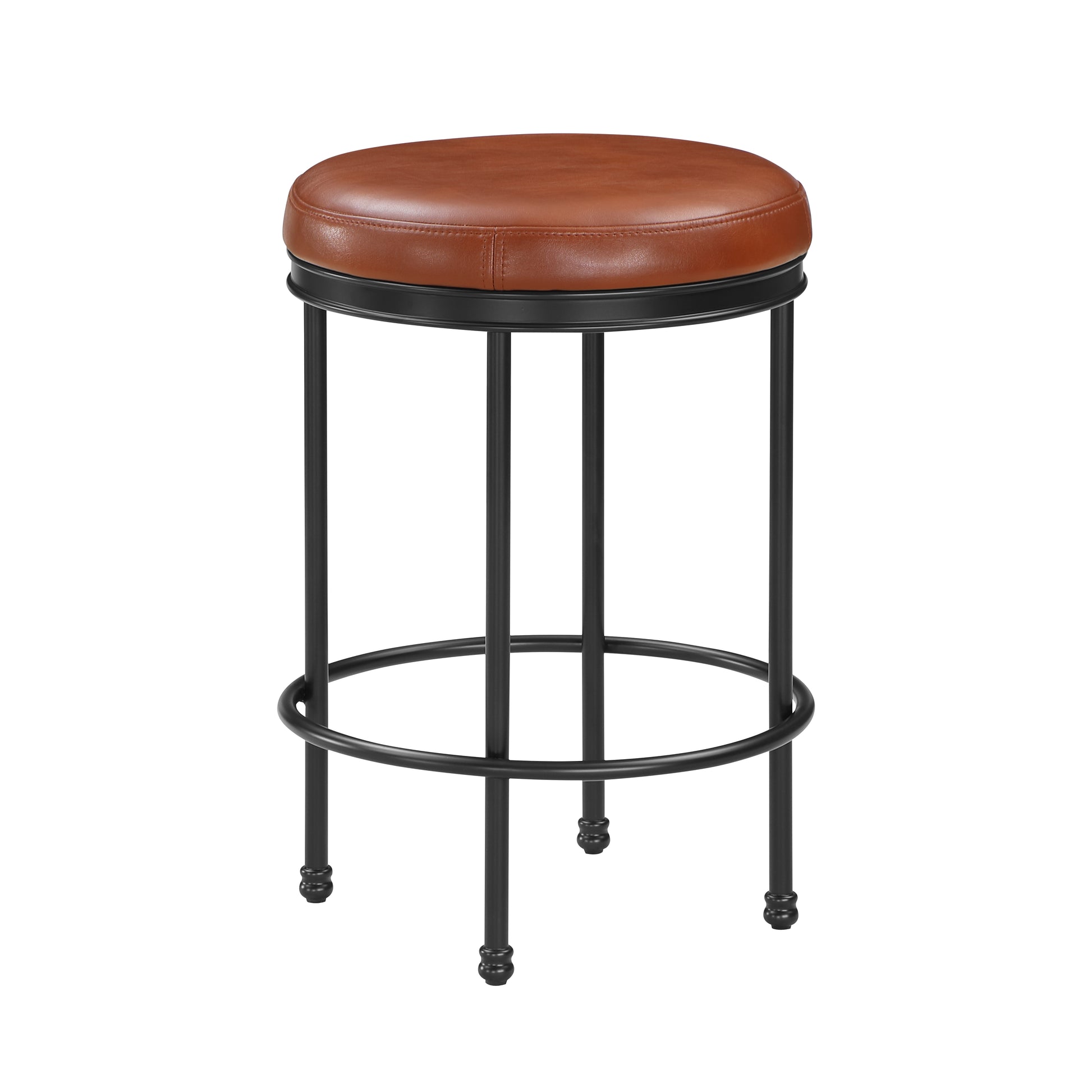 Michael Caramel Faux Leather And Metal Backless Counter Height Stool Caramel Foam Solid Wood