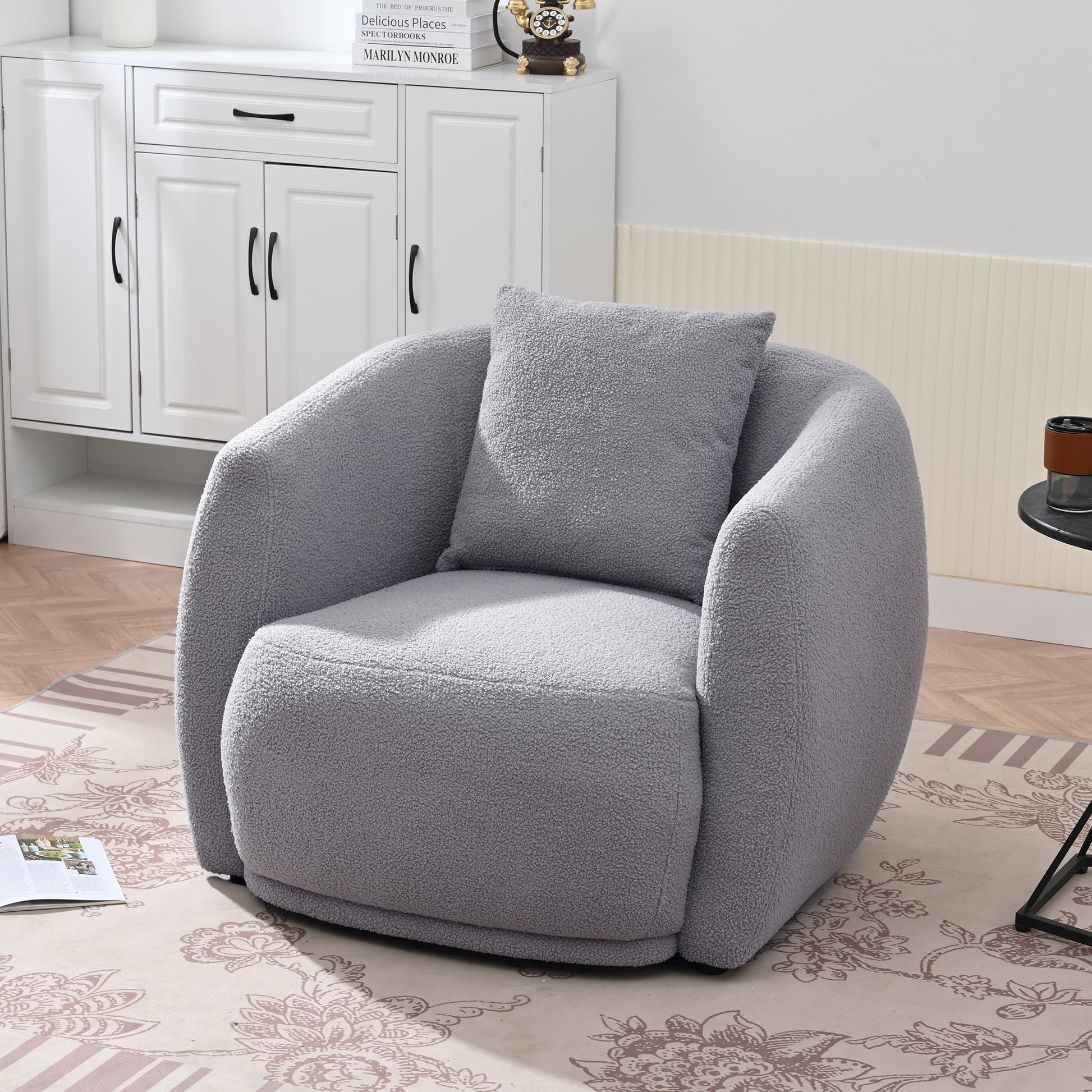 Upholstered Chair,Modern Arm Chair For Living Room And Bedroom,With 1 Pillow Grey Polyester