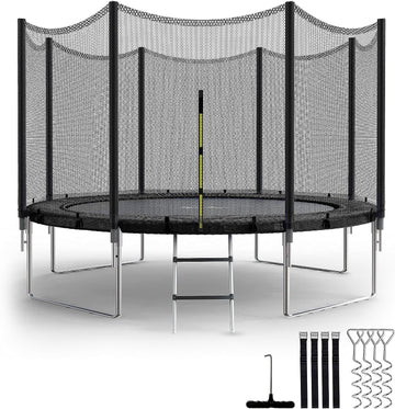 Simple Deluxe Trampoline For Kids With Safety Enclosure Net Wind Stakes 12Ft Simple Deluxe 400Lbs Weight Capacity Outdoor Backyards Trampolines With Non Slip Ladder For Children Adults Family, Black Black Polypropylene