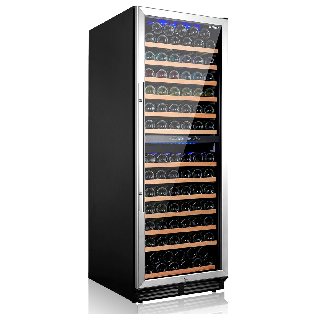 24 Inch Dual Zone Wine Cooler Refrigerator, 152 Bottle Large Capacity Fast Cooling Low Noise, Frost Free Wine Fridge With Digital Temperature Control, Freestanding Or Built In Black Stainless Steel