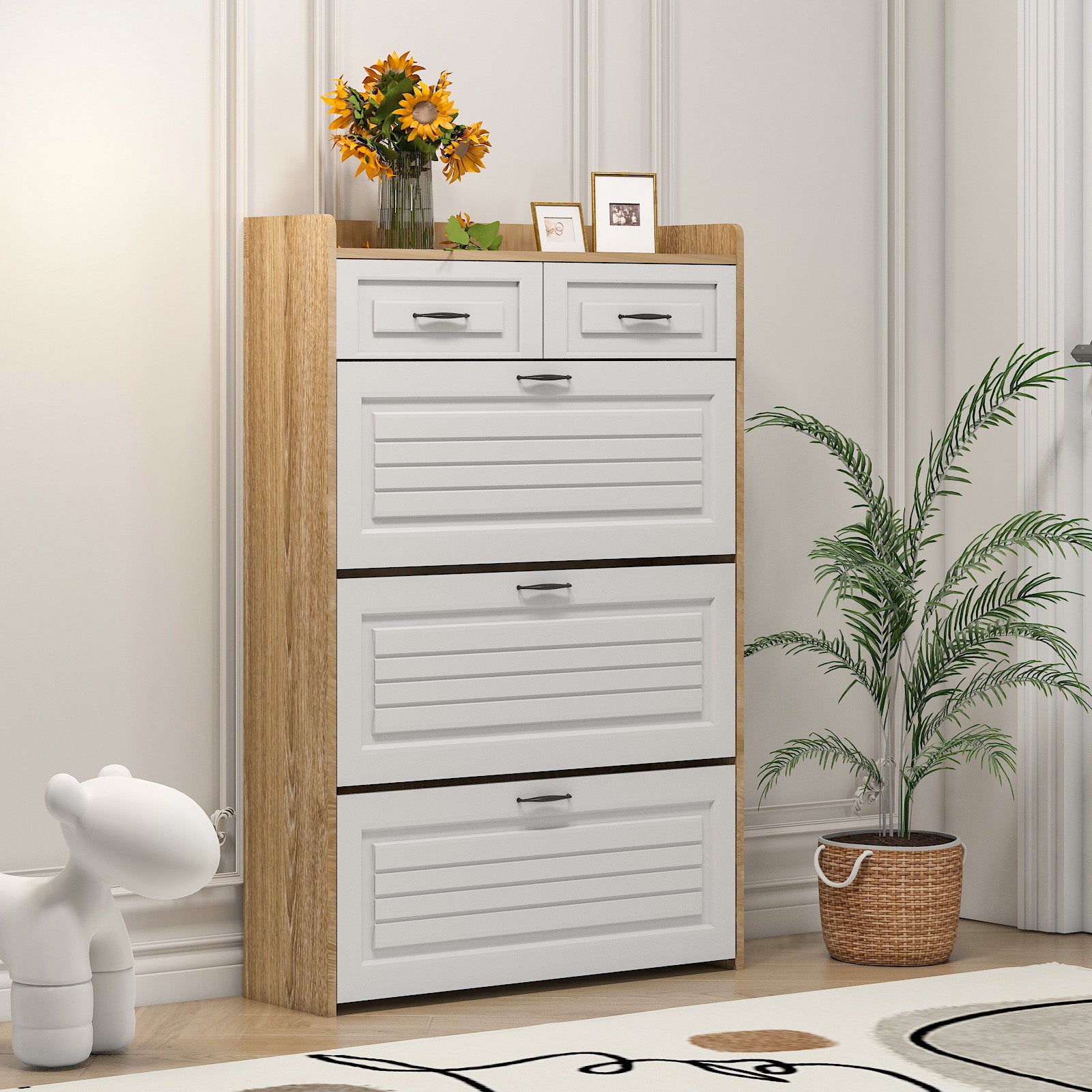 1250 White Oak Color Shoe Cabinet With 3 Doors 2