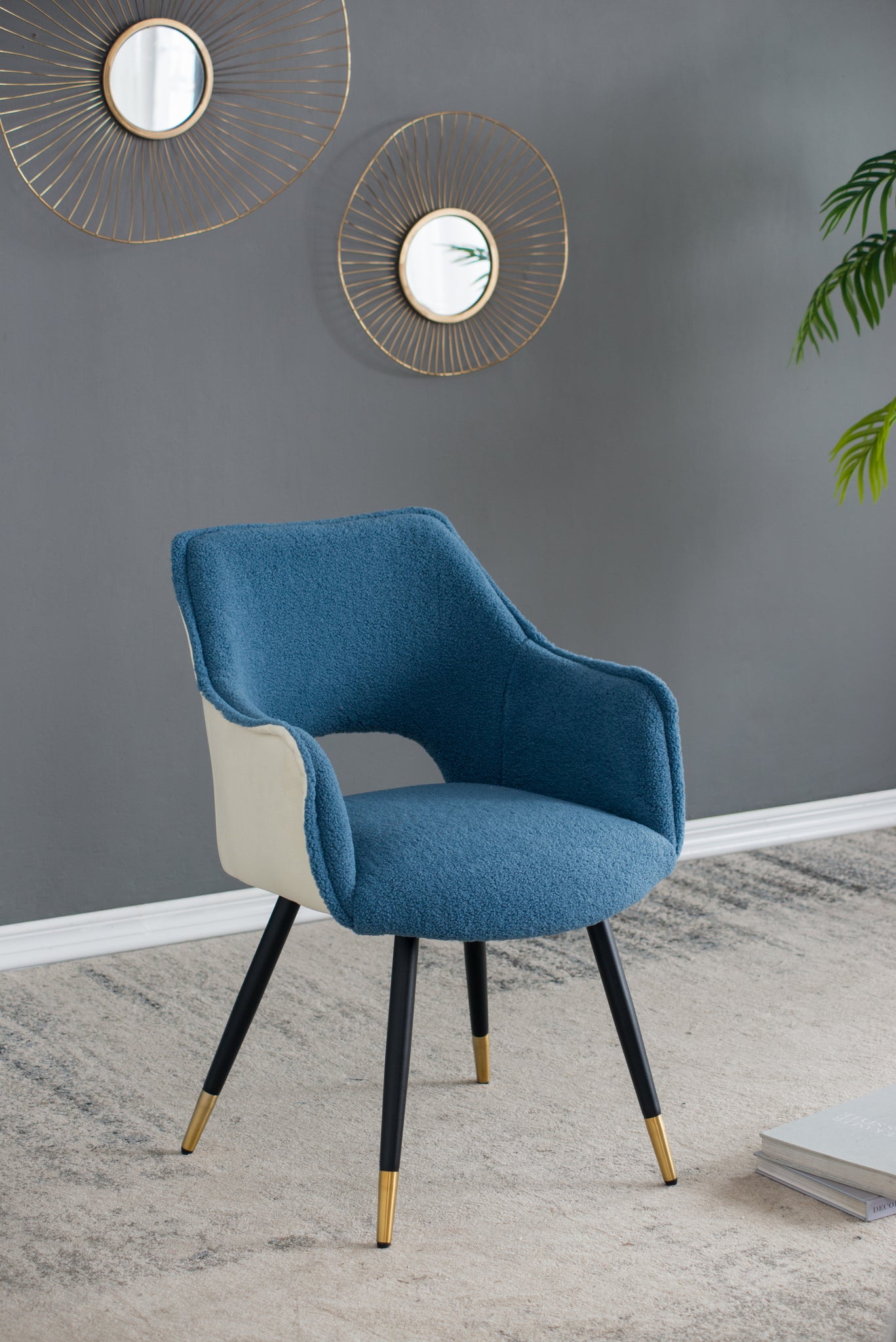 Set of 2 Blue Fabric Side Chair, Living Room