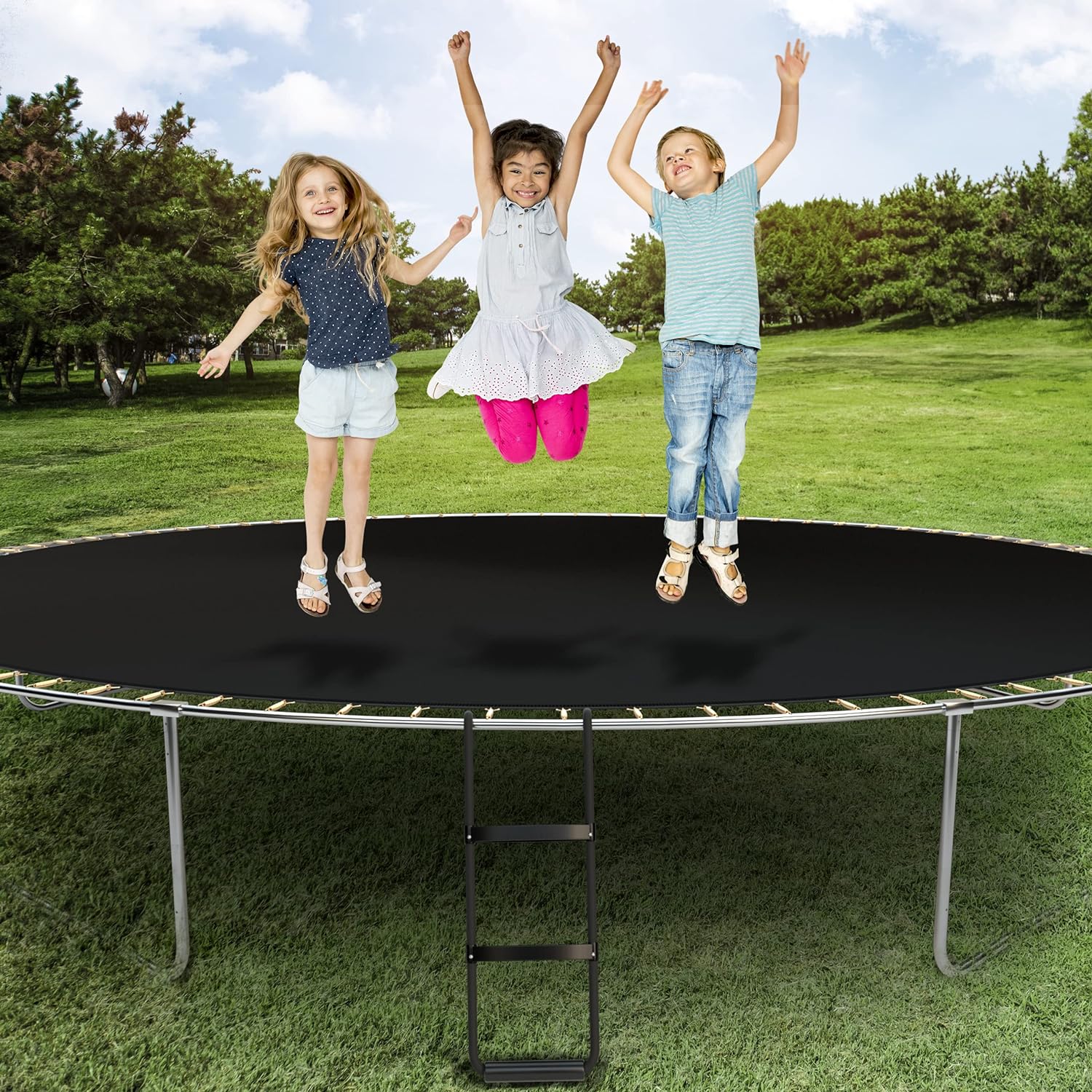 Simple Deluxe Trampoline Ladder With Horizontal Wide Steps Skid Proof Steps Simple Deluxe 12Ft 14Ft Trampoline Stairs Accessories, Universal Hook Uv Treated Steel 220 Lbs, Trampoline Parts Black Black Stainless Steel