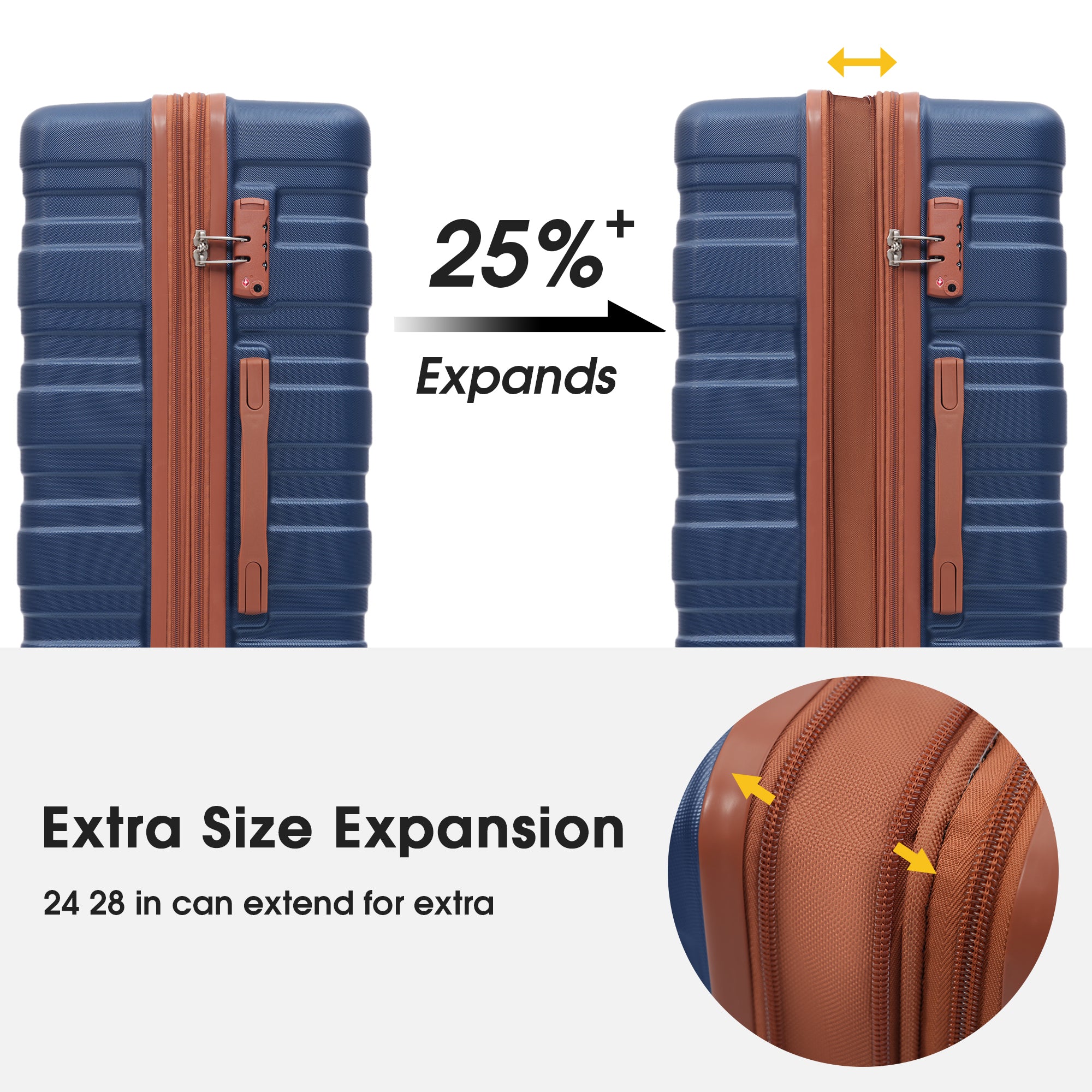 Hardshell Luggage Sets 3 Pcs Spinner Suitcase with TSA navy blue-abs