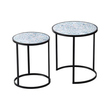 Set Of 2 Round End Table, Stacking Side Tables With Sturdy Metal Frame For Small Space,Living Room, Office Black Iron