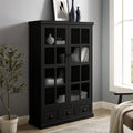 Storage Cabinet With Tempered Glass Doors Curio Cabinet With Adjustable Shelf Display Cabinet With Triple Drawers,Black Black Mdf