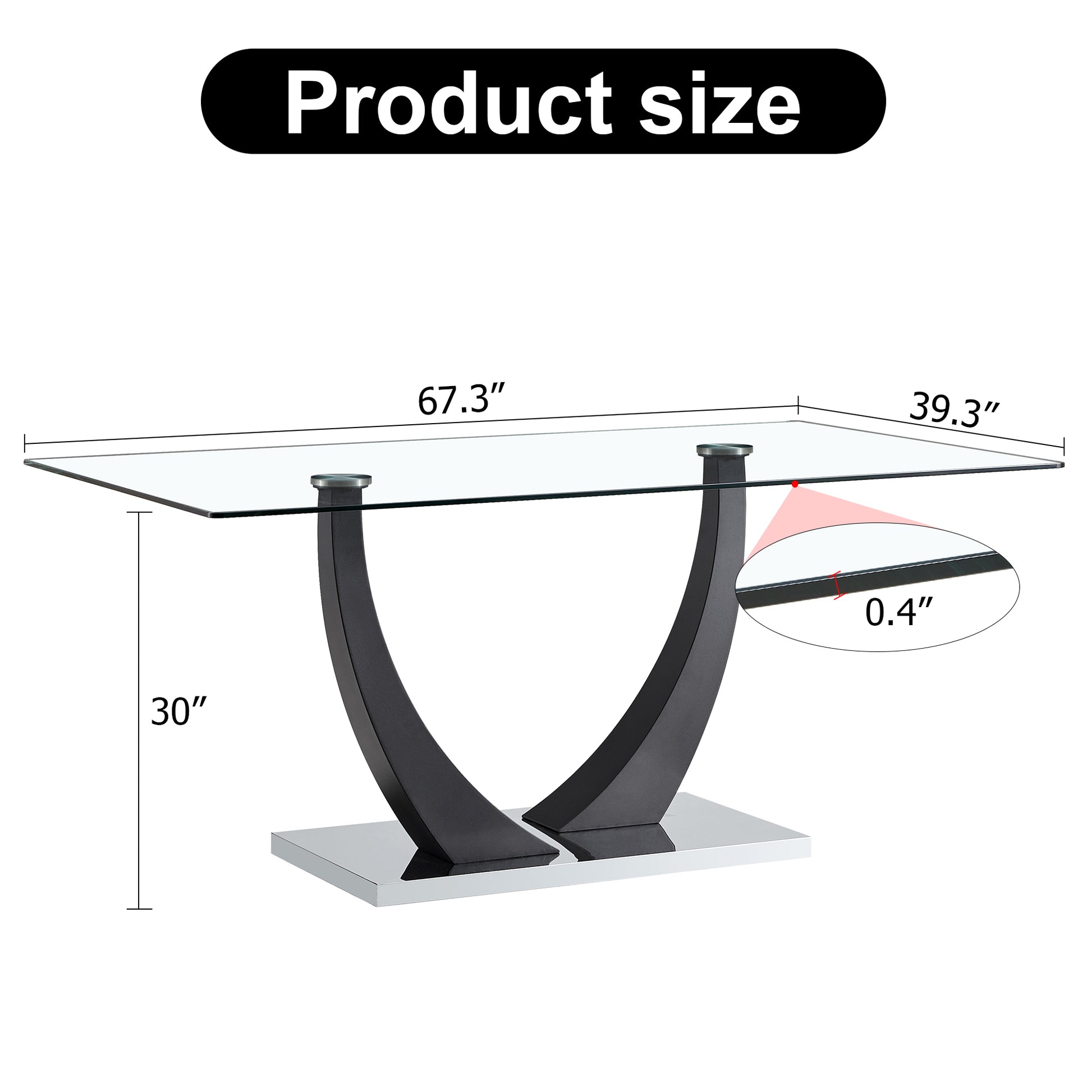 Large Modern Minimalist Rectangular Glass Dining Table For 6 8 With 0.4" Tempered Glass Tabletop And Black Metal Bracket,For Kitchen Dining Living Meeting Room Banquet Hall, 1548 Black Metal