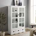 Storage Cabinet With Tempered Glass Doors Curio Cabinet With Adjustable Shelf Display Cabinet With Triple Drawers,White White Mdf