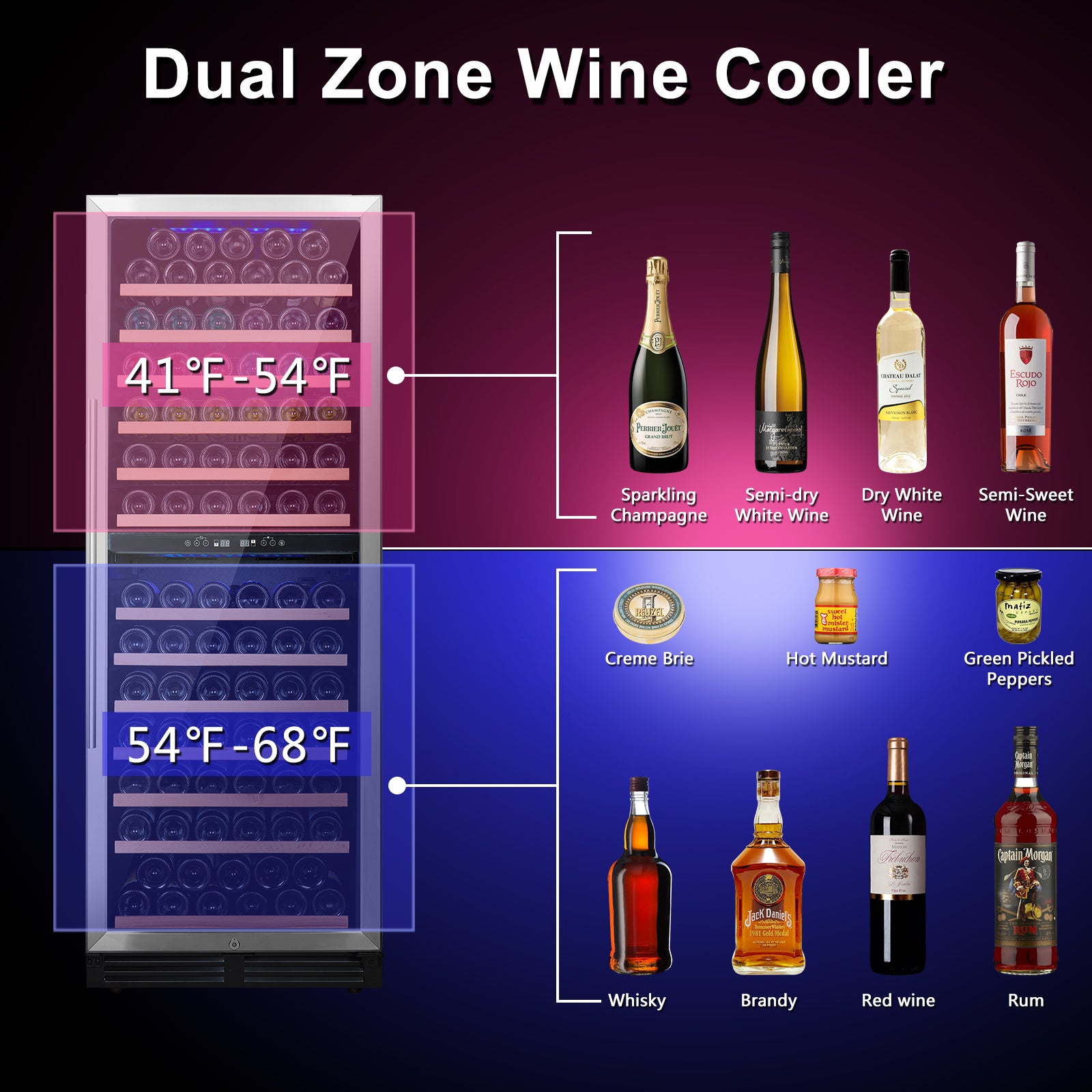 24 Inch Dual Zone Wine Cooler Refrigerator, 152 Bottle Large Capacity Fast Cooling Low Noise, Frost Free Wine Fridge With Digital Temperature Control, Freestanding Or Built In Black Stainless Steel