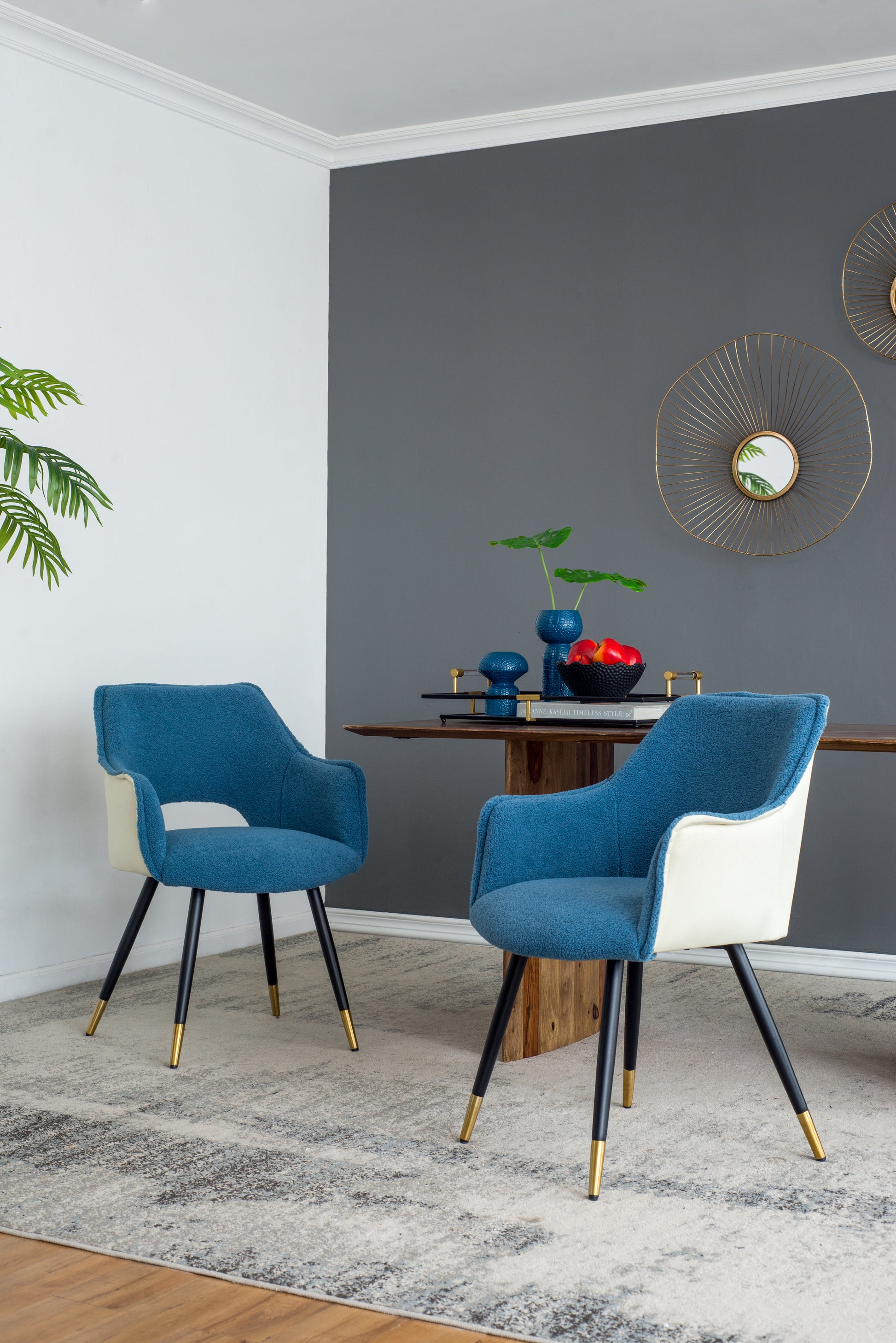 Set Of 2 Blue Fabric Side Chair, Living Room Bedroom Kitchen Vanity Accent Chair, 23" X 23" X 34" Blue Iron