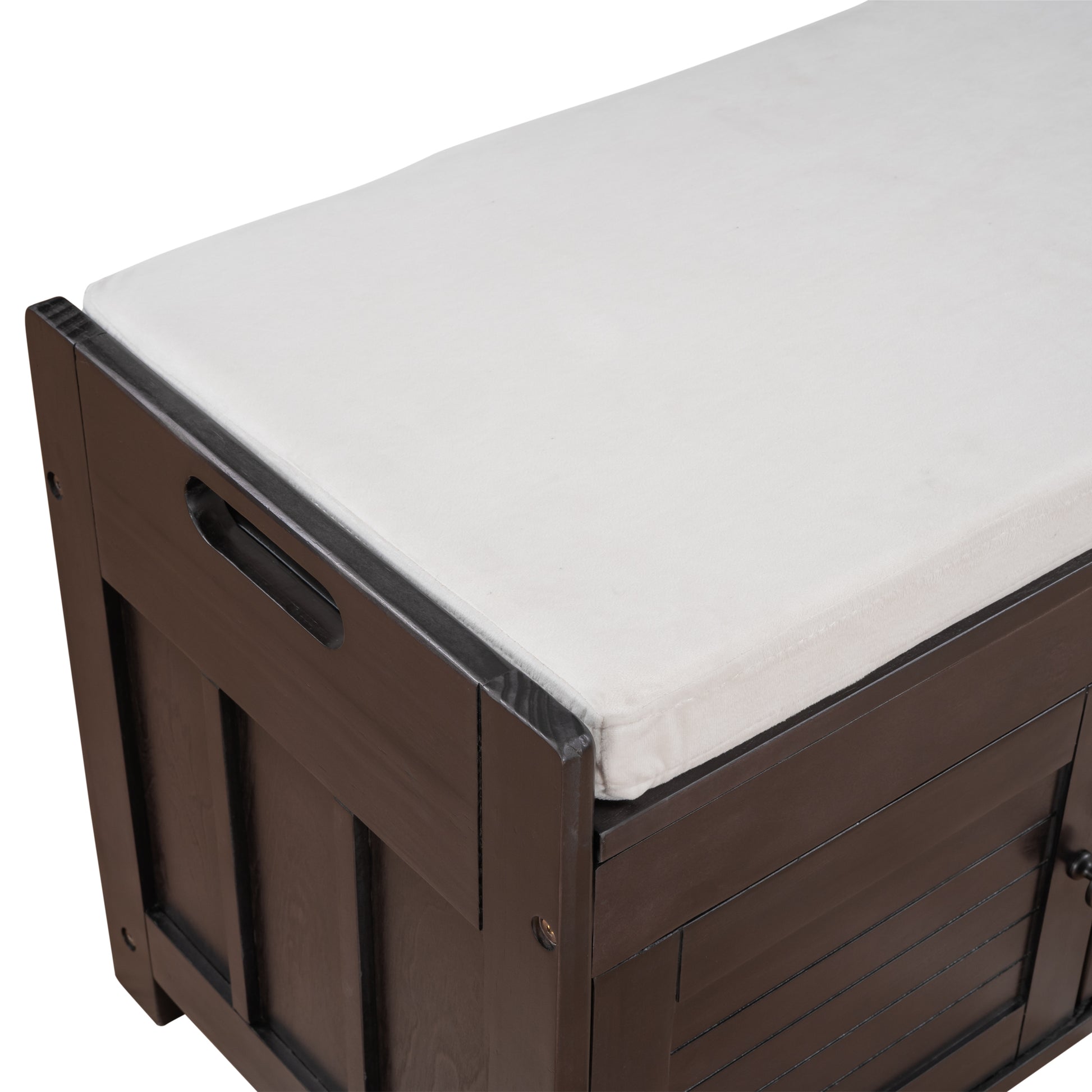 Storage Bench With 3 Shutter Shaped Doors, Shoe Bench With Removable Cushion And Hidden Storage Space Espresso, Old Sku: Wf284226Aap Espresso Mdf