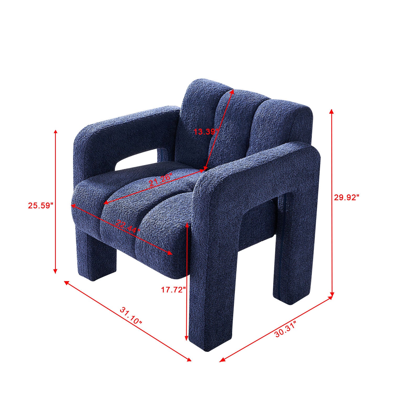 31.10" Wide Boucle Upholstered Accent Chair navy-primary living space-modern-fiber foam and