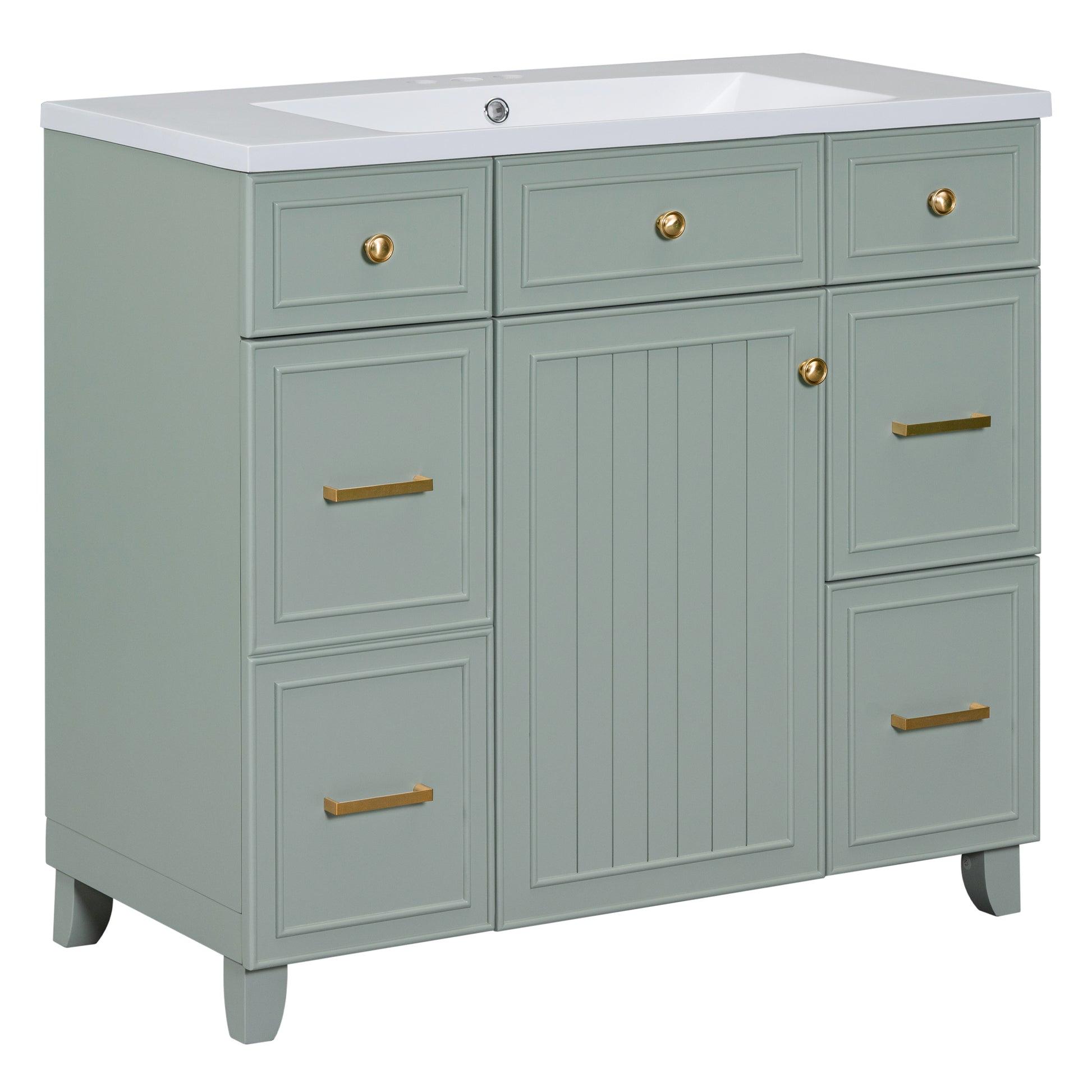 36" Bathroom Vanity Cabinet With Sink Top Combo Set, Green, Single Sink, Shaker Cabinet With Soft Closing Door And Drawer Green Solid Wood Mdf Resin