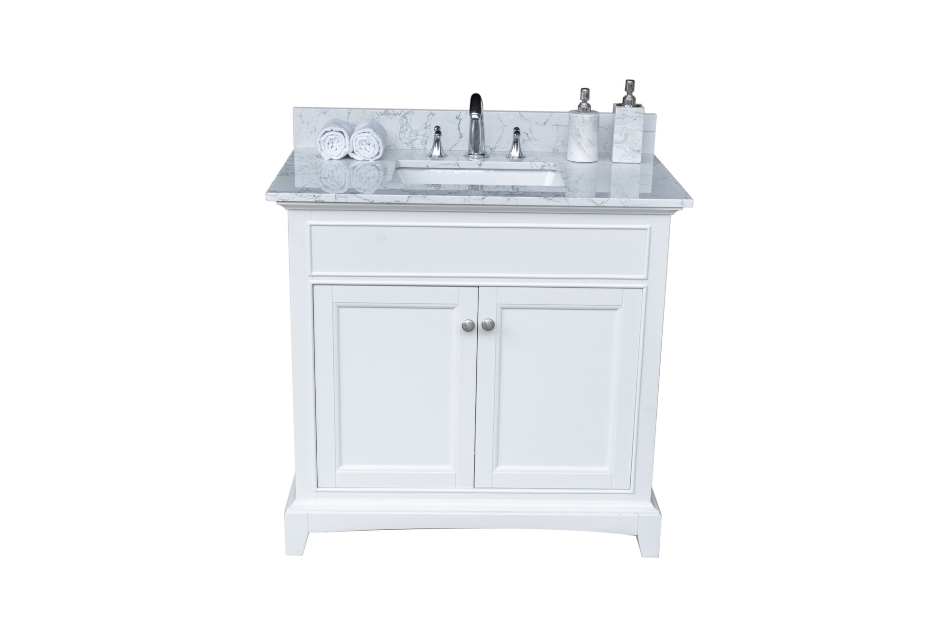 37"X 22" Bathroom Stone Vanity Top Carrara Jade Engineered Marble Color With Undermount Ceramic Sink And 3 Faucet Hole With Backsplash White Stone