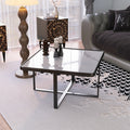 Minimalism Square Coffee Table,Black Metal Frame With Sintered Stone Tabletop Black Sintered Stone Sintered Stone