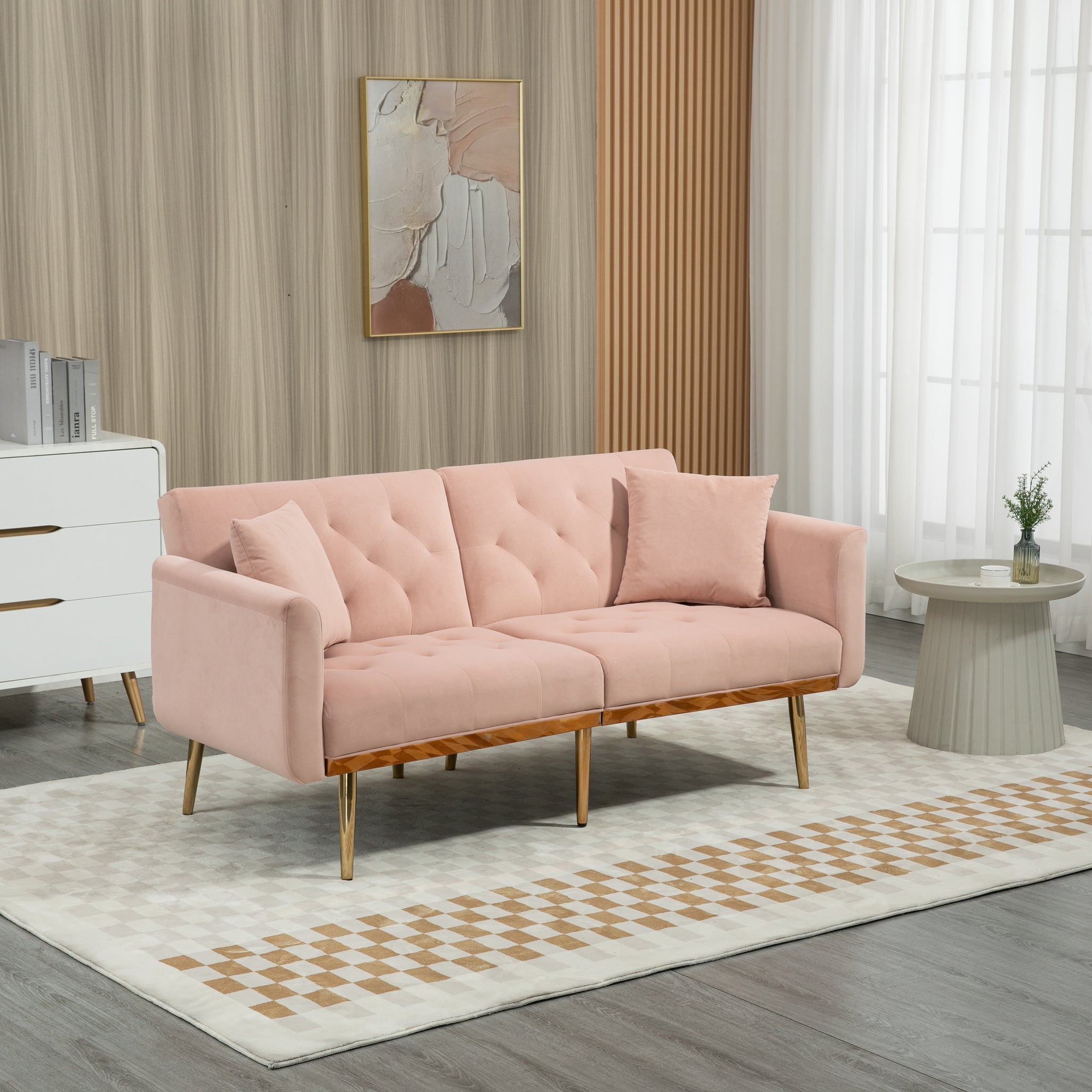 Coolmore Velvet Sofaaccent Sofa .Seat Sofa With Metal Feet Pink Polyester