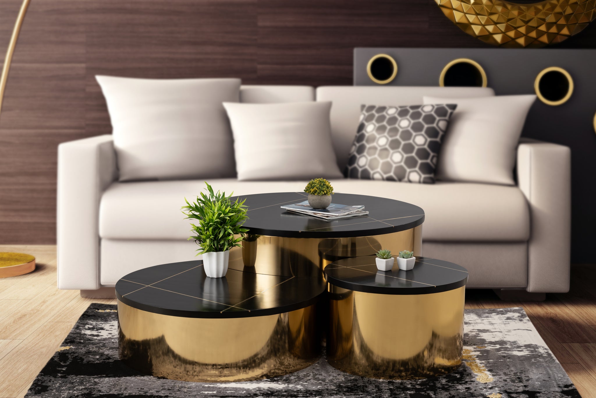 Modern Style 3PC CT805 3 Coffee Table Set in Gold