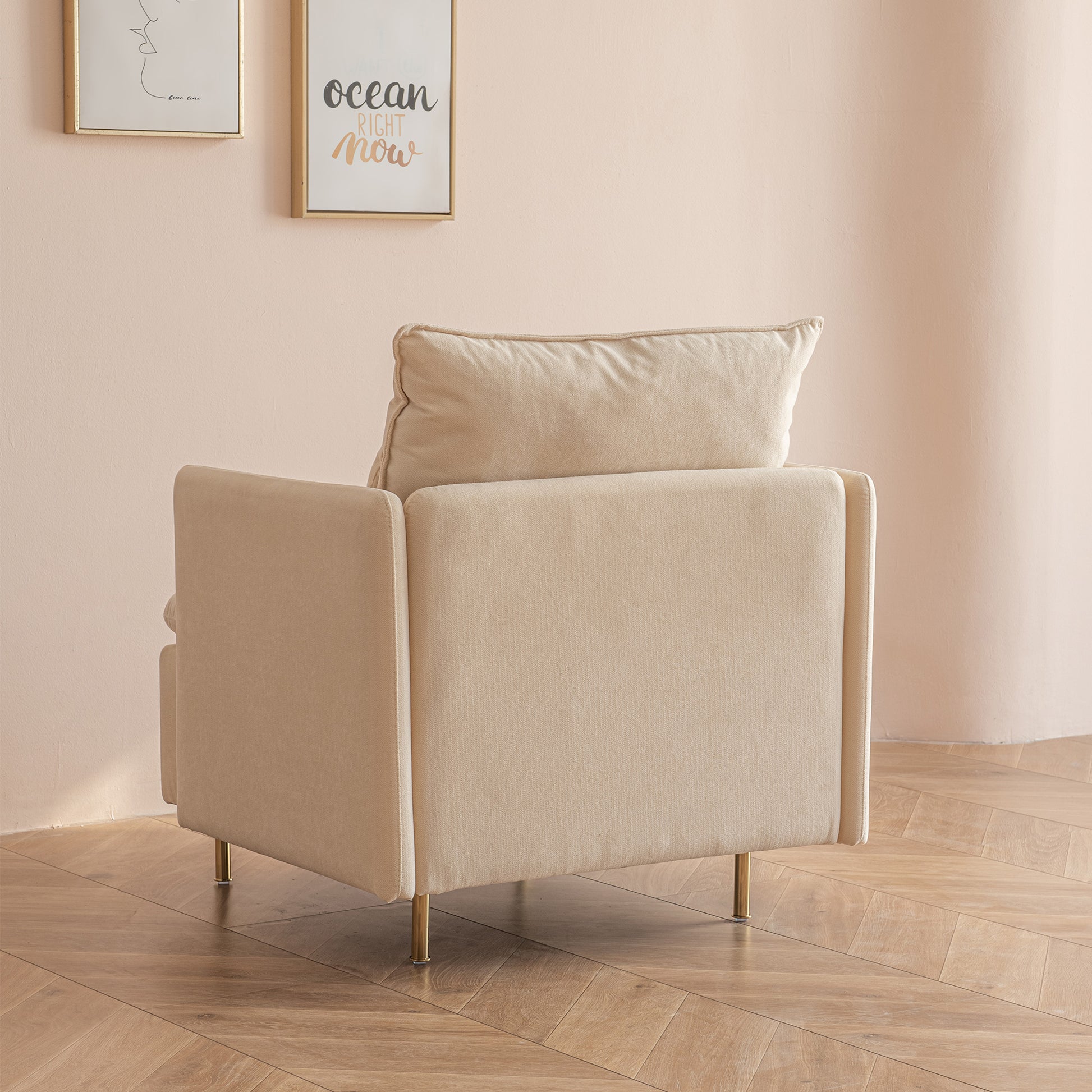 Modern Fabric Accent Armchair,Upholstered Single Sofa Chair,Beige Cotton Linen 30.7'' Beige Foam Cotton Linen 1 Seat