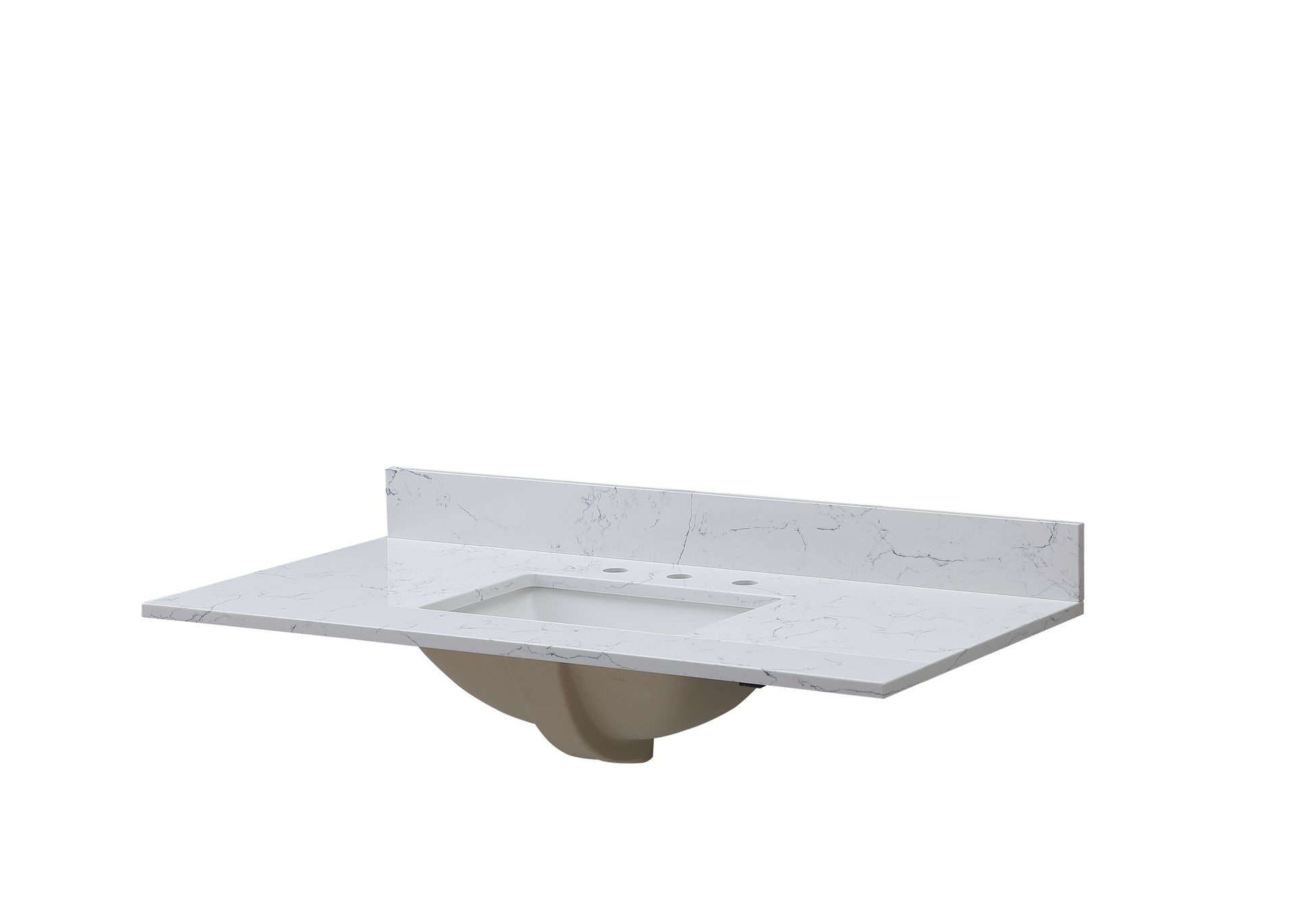 43"X 22" Bathroom Stone Vanity Top Carrara Jade Engineered Marble Color With Undermount Ceramic Sink And 3 Faucet Hole With Backsplash White Stone