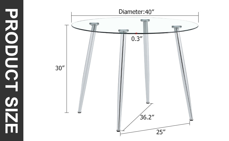 A Glass Tabletop With A Diameter Of 40 Inches And A Modern Minimalist Circular Dining Table With Electroplated Silver Metal Legs. Suitable For Restaurants, Living Rooms. W1151S00377 Dt 1164 Transparent Glass