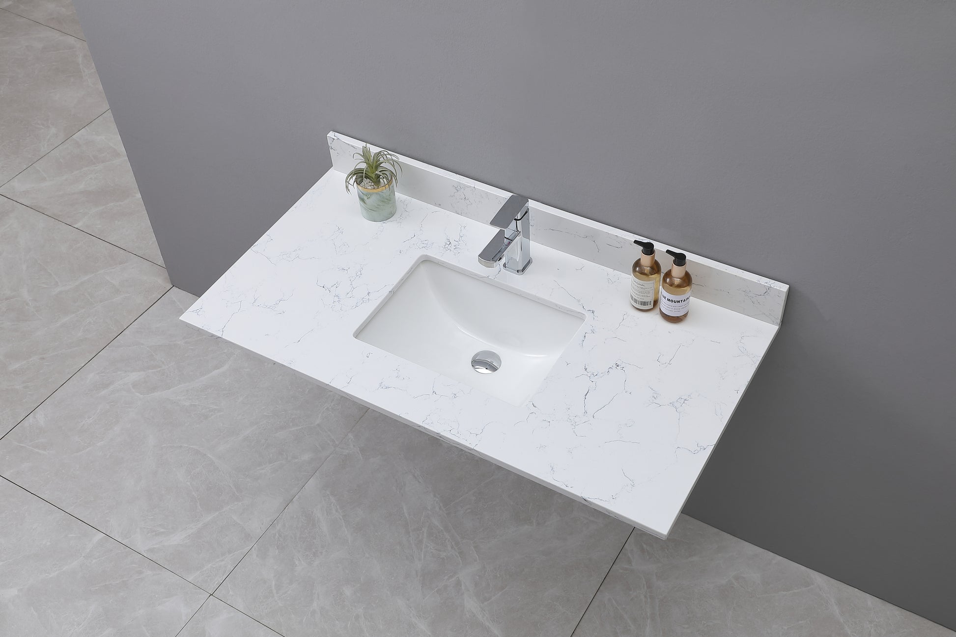 43"X 22" Bathroom Stone Vanity Top Carrara Jade Engineered Marble Color With Undermount Ceramic Sink And Single Faucet Hole With Backsplash White Stone